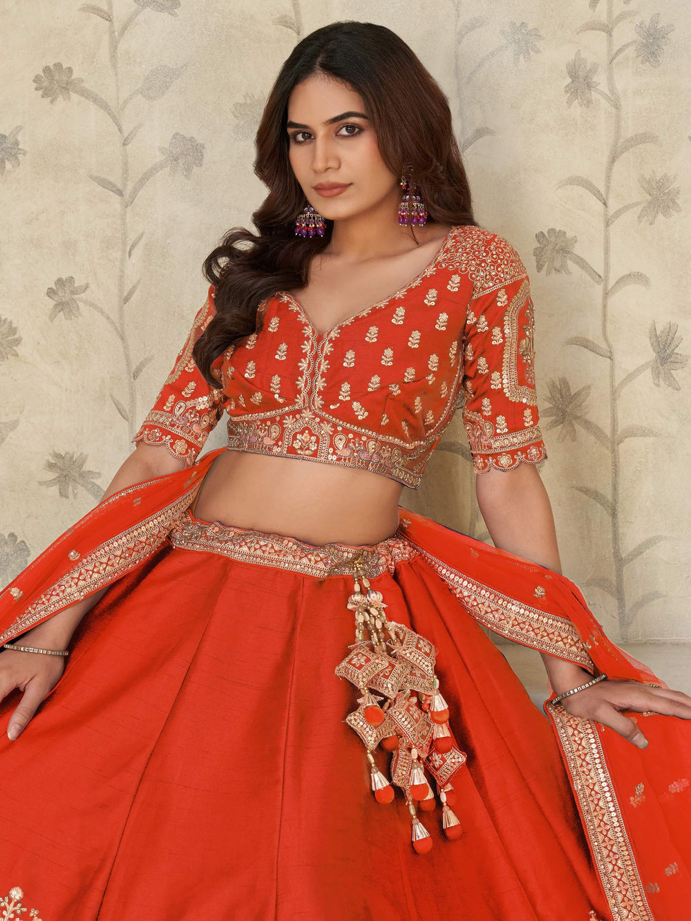 Rust Bewitching Sequins Silk Engagement Wear Lehenga Choli With Dupatta for Women