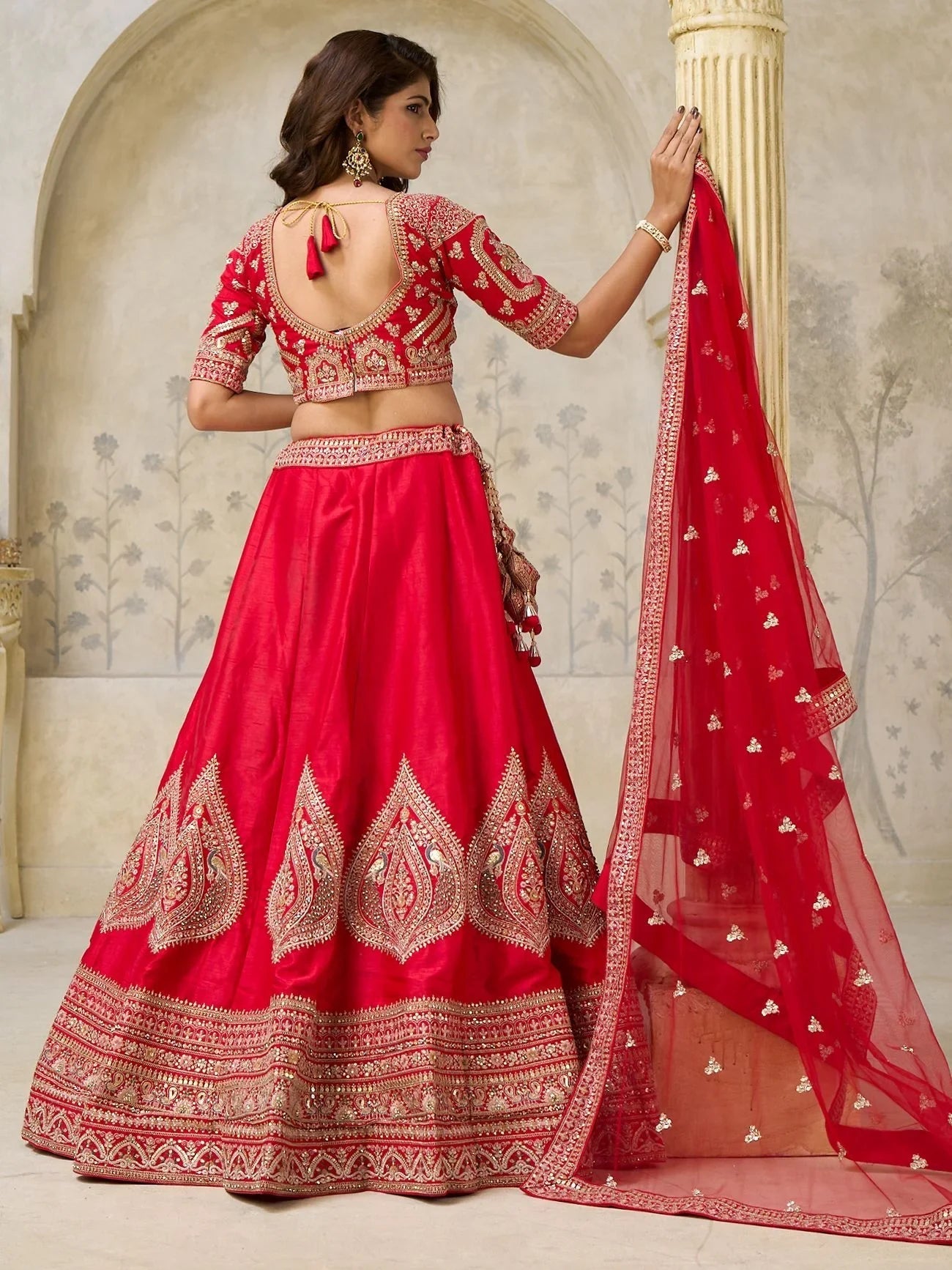 Red Classy Dori Work Silk Wedding Wear Lehenga Choli With Dupatta for Women