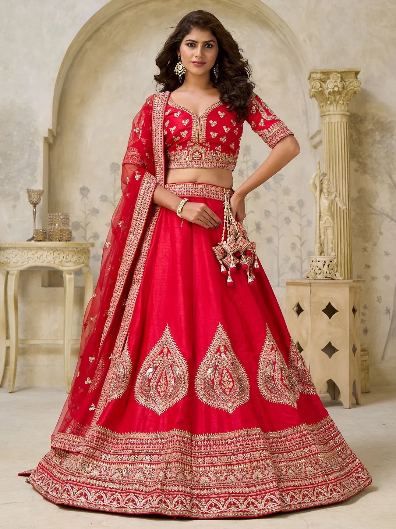 Red Classy Dori Work Silk Wedding Wear Lehenga Choli With Dupatta for Women