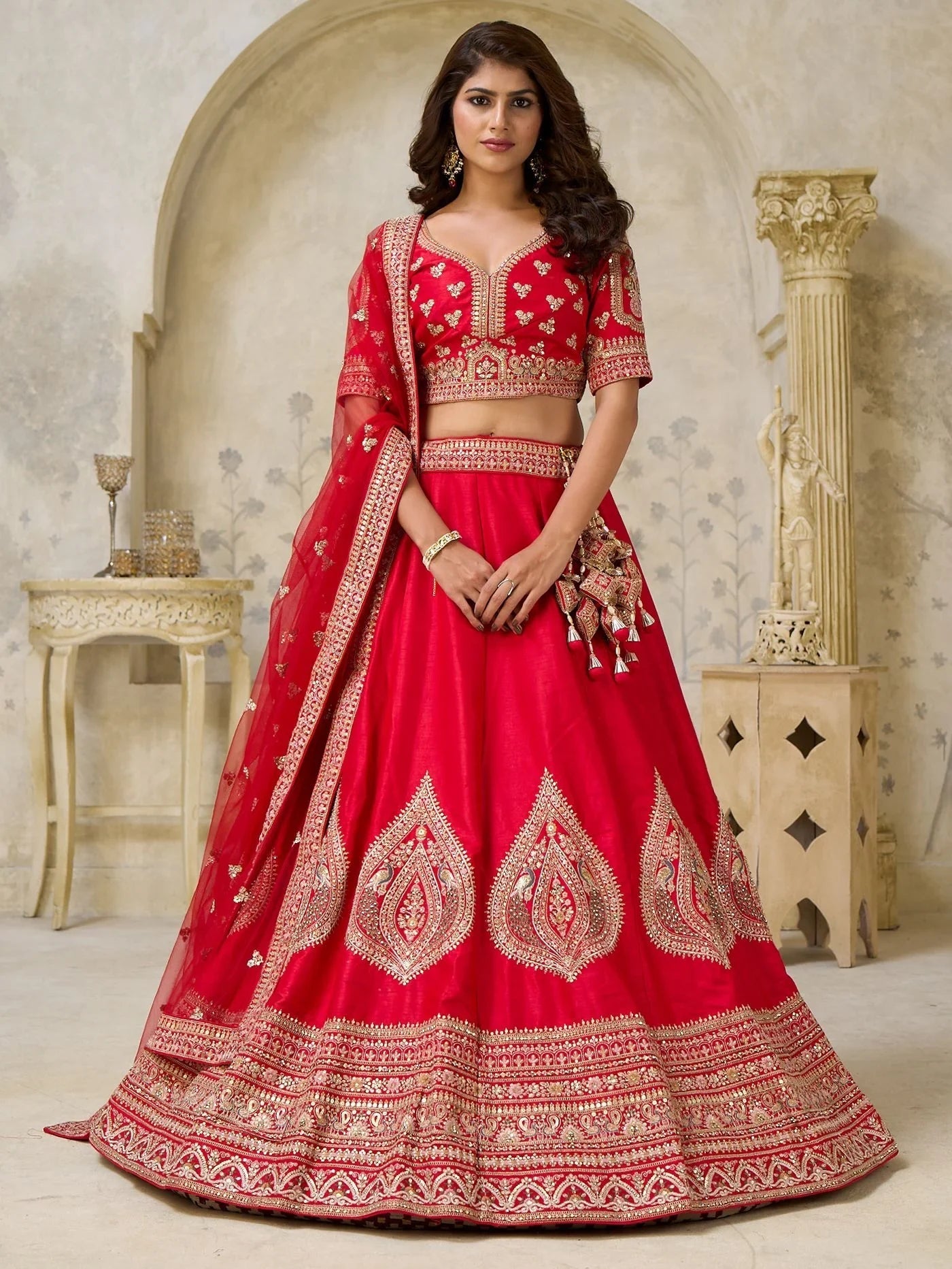 Red Classy Dori Work Silk Wedding Wear Lehenga Choli With Dupatta for Women