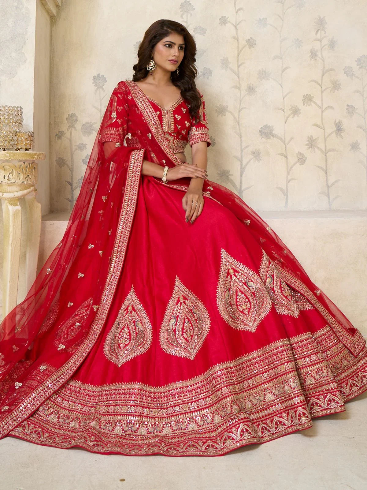 Red Classy Dori Work Silk Wedding Wear Lehenga Choli With Dupatta for Women