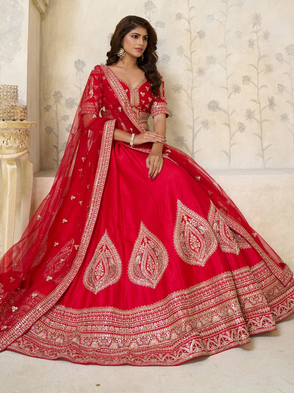 Red Classy Dori Work Silk Wedding Wear Lehenga Choli With Dupatta for Women