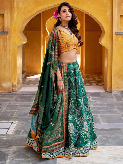 Bottle Green Silk Bead Work Festival Lehenga Choli for Women