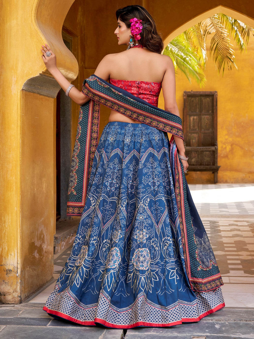 Blue Silk Digital Printed Lehenga Choli With Dupatta