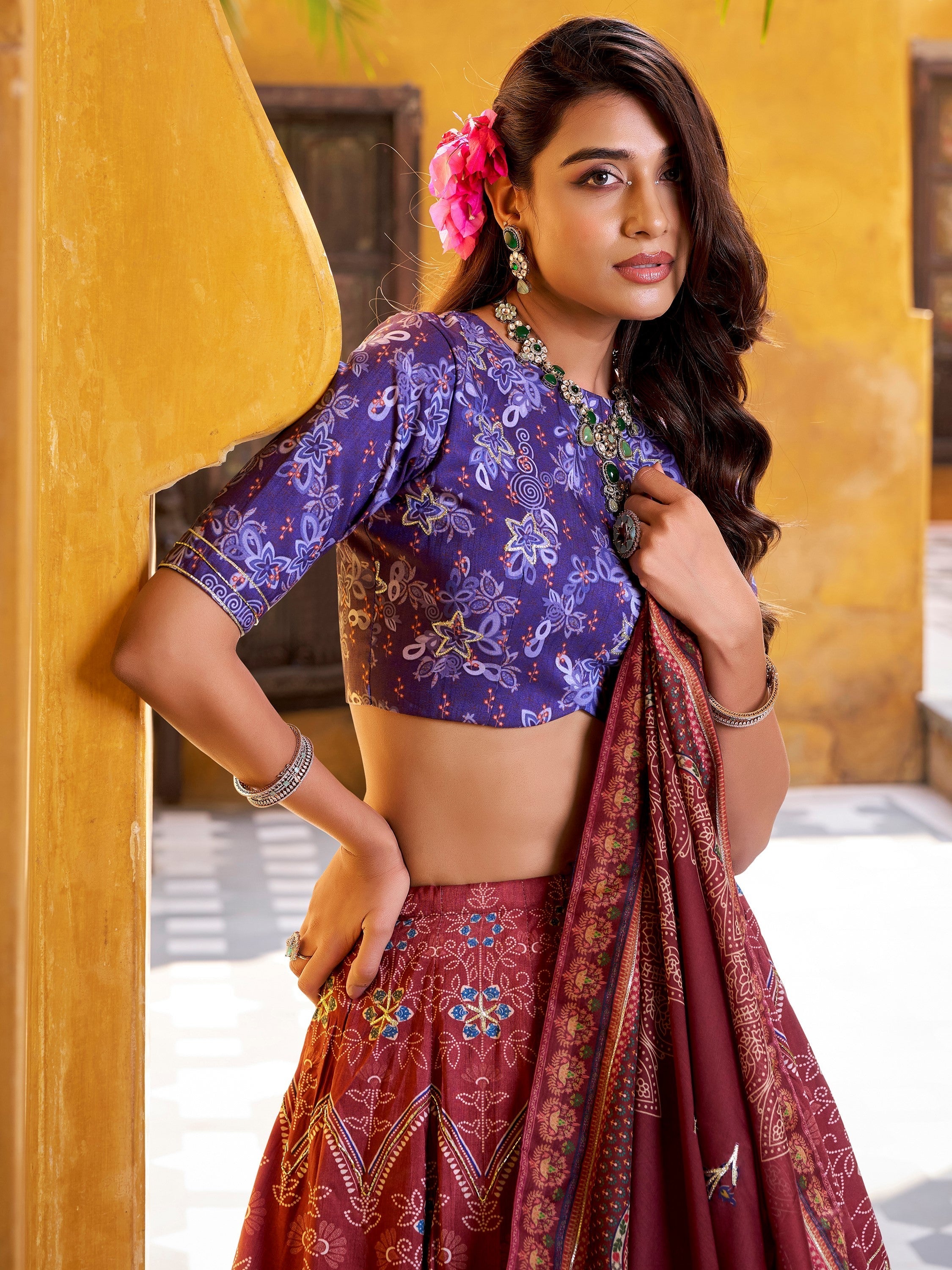 Maroon Silk Digital Printed Traditional Lehenga Choli for Women