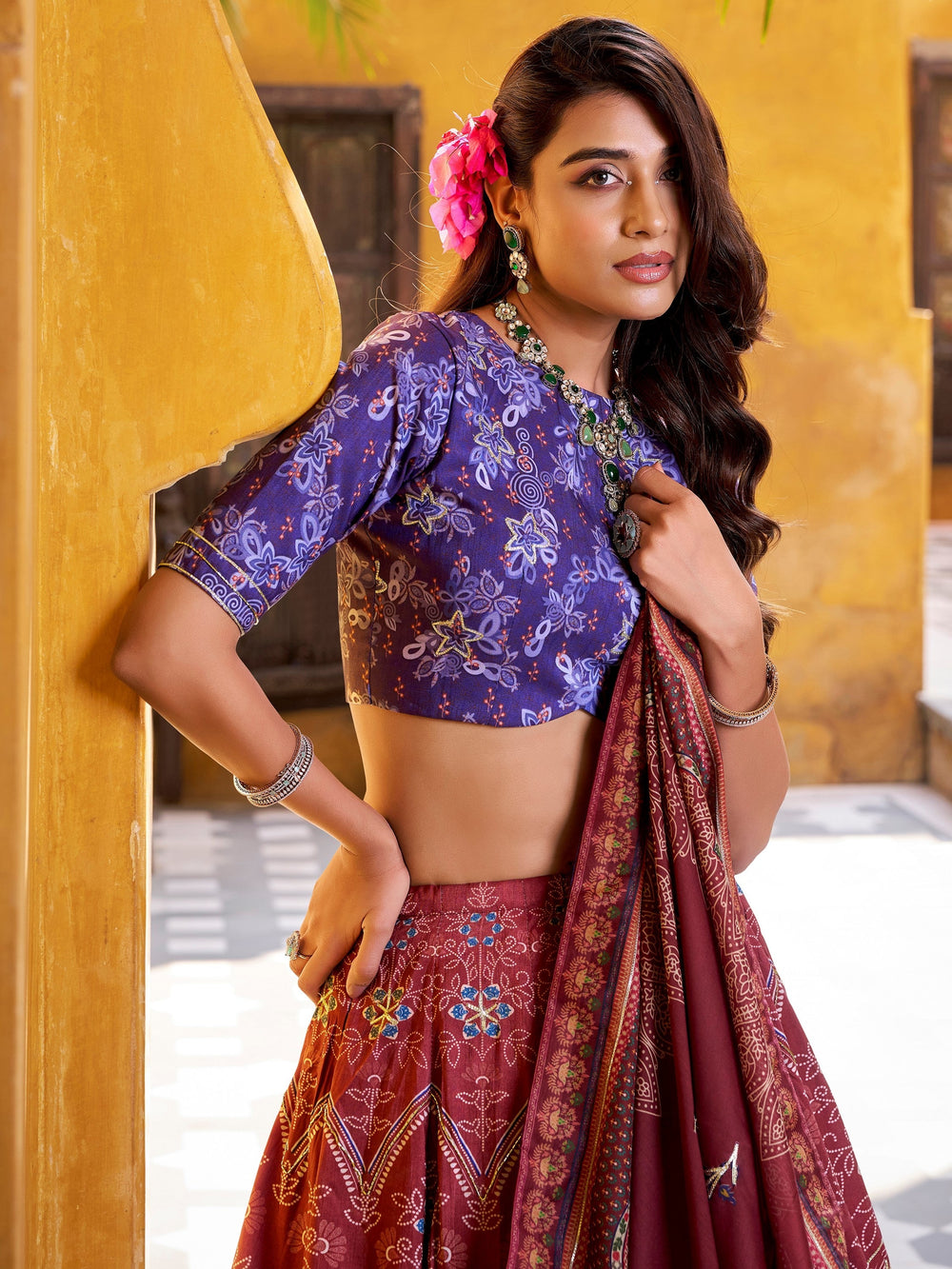 Maroon Silk Digital Printed Traditional Lehenga Choli for Women