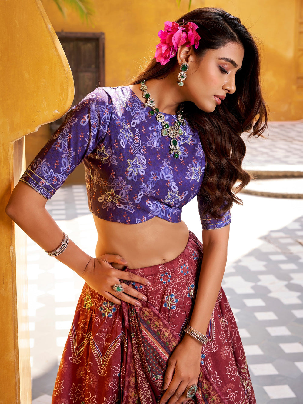 Maroon Silk Digital Printed Traditional Lehenga Choli for Women
