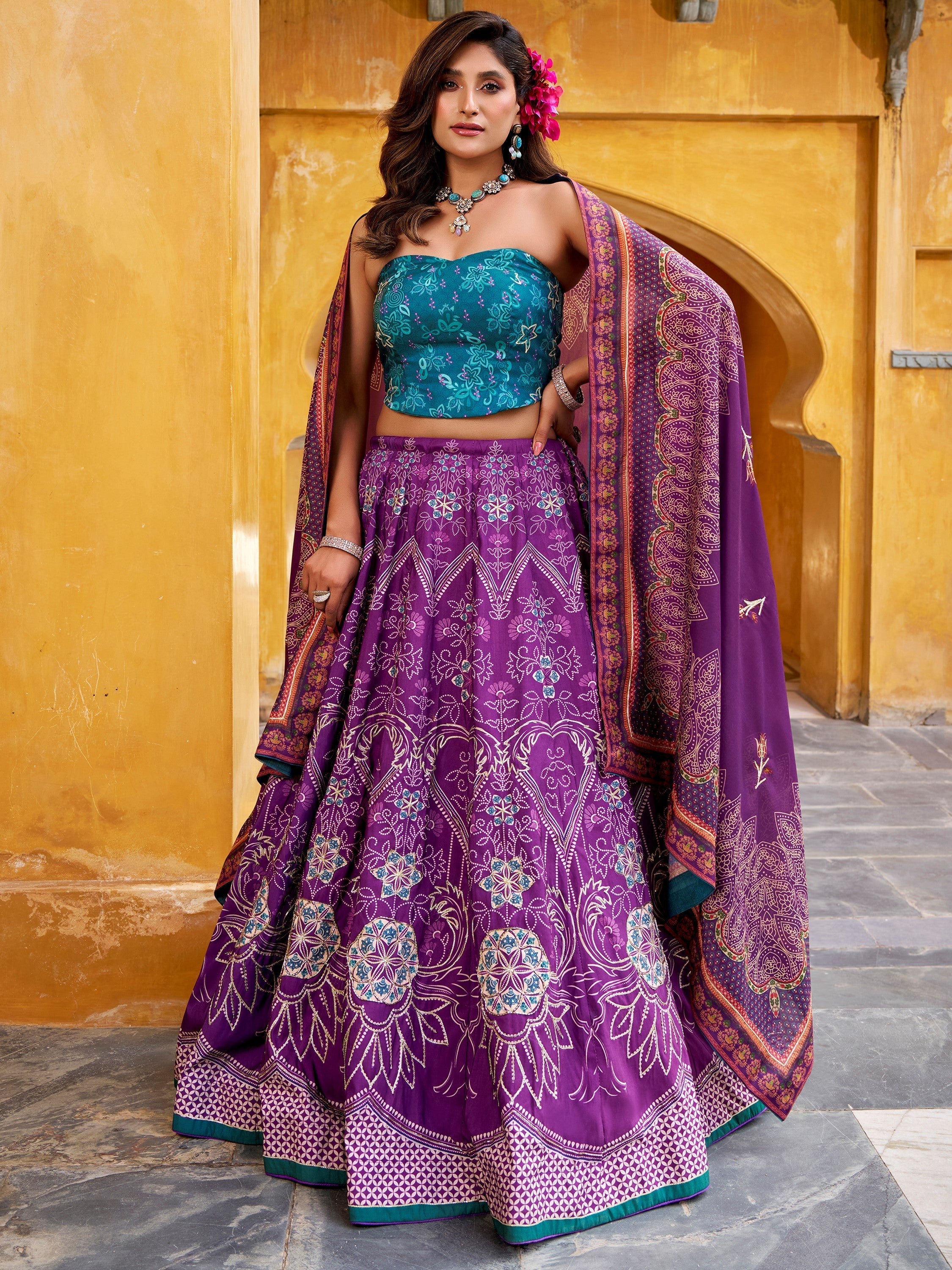 Purple Silk Digital Printed Function Lehenga Choli With Dupatta