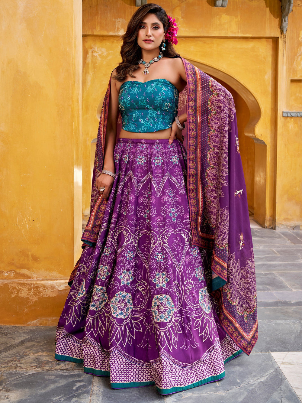 Purple Silk Digital Printed Function Lehenga Choli With Dupatta
