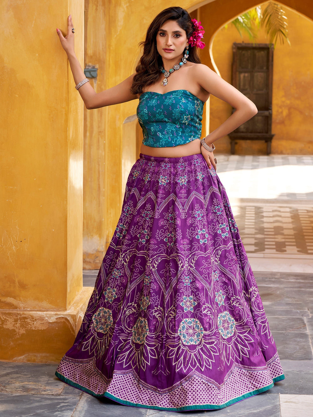 Purple Silk Digital Printed Function Lehenga Choli With Dupatta