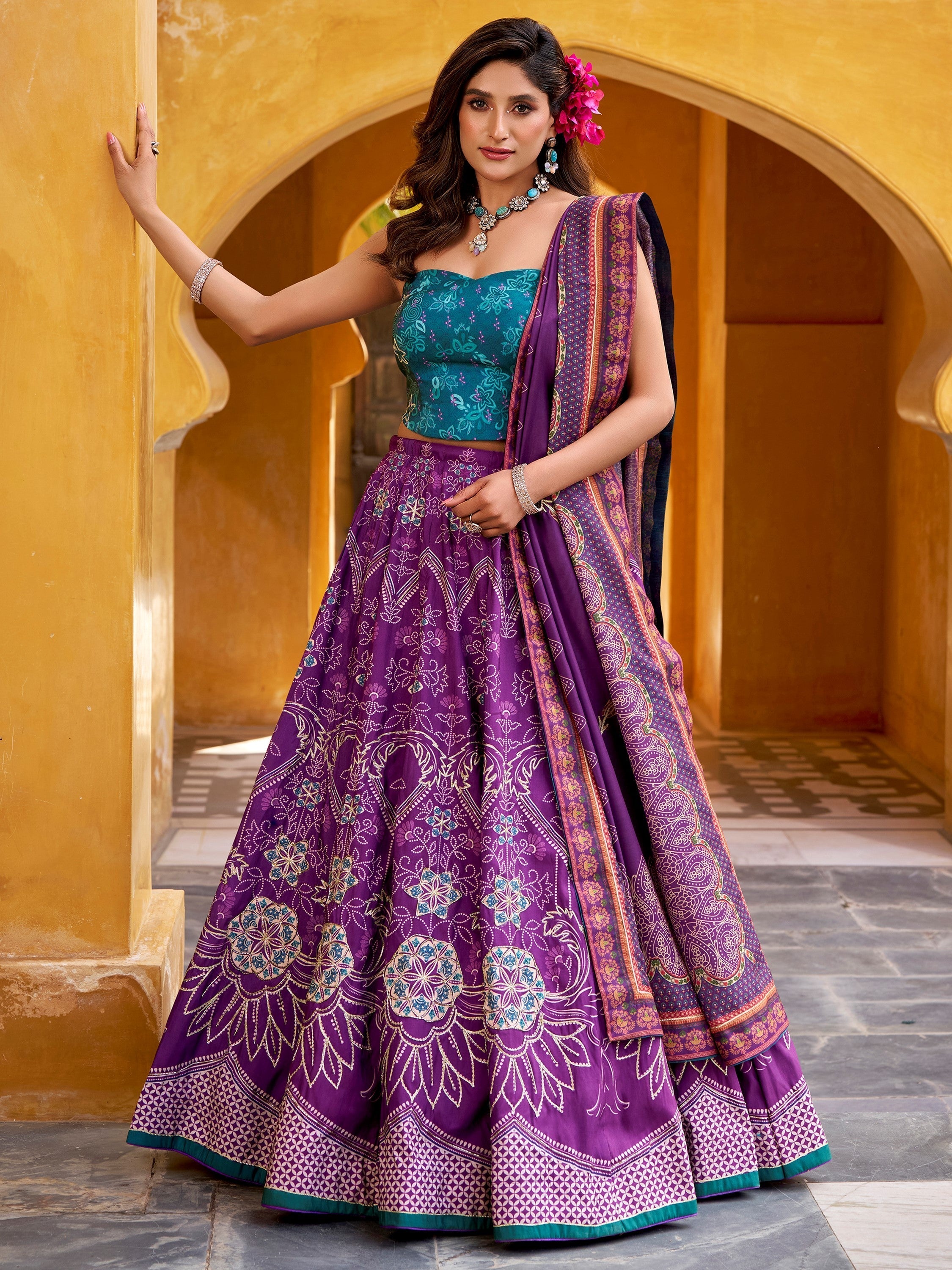 Purple Silk Digital Printed Function Lehenga Choli With Dupatta