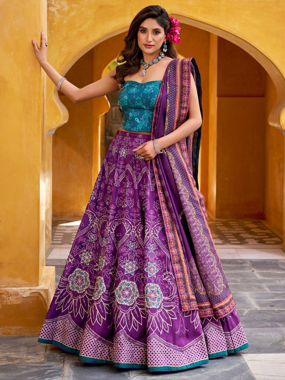 Purple Silk Digital Printed Function Lehenga Choli With Dupatta