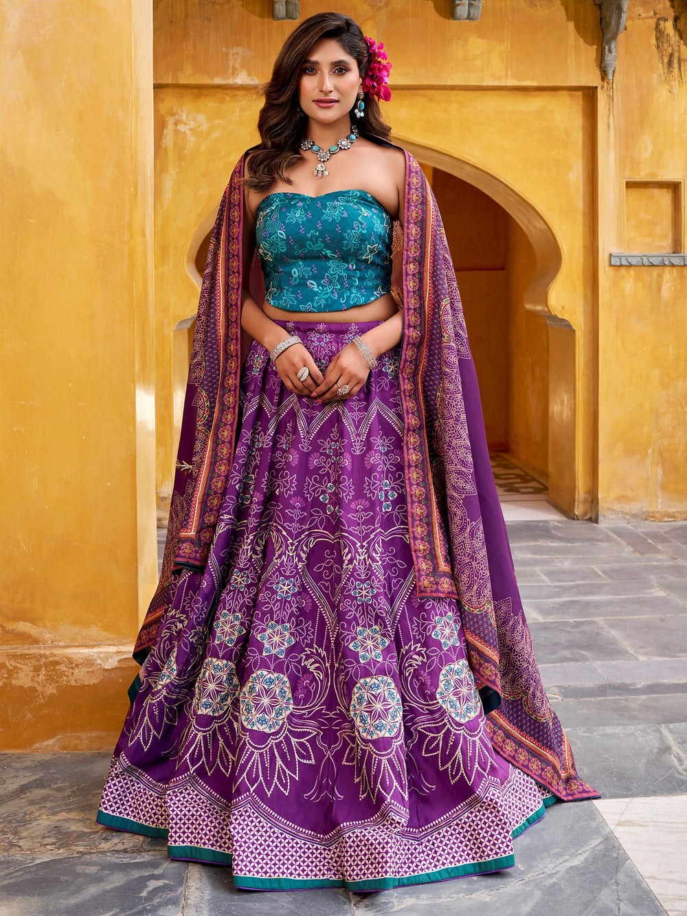 Purple Silk Digital Printed Function Lehenga Choli With Dupatta
