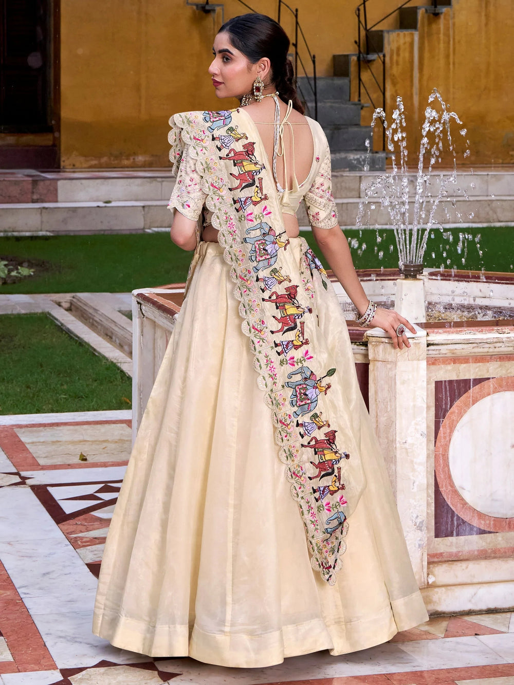 Off-White Silk Sequins Choli Wedding Lehenga