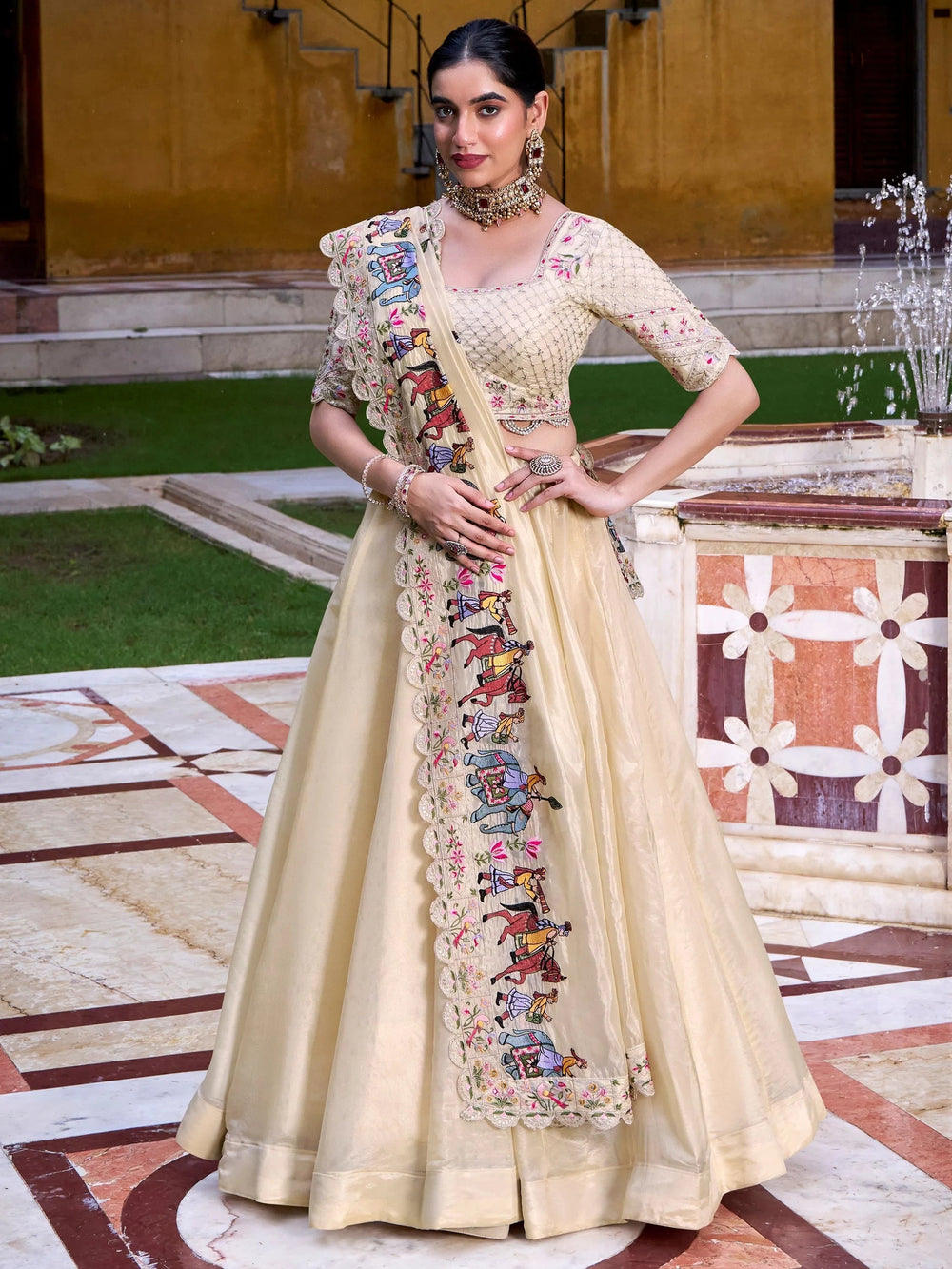Off-White Silk Sequins Choli Wedding Lehenga