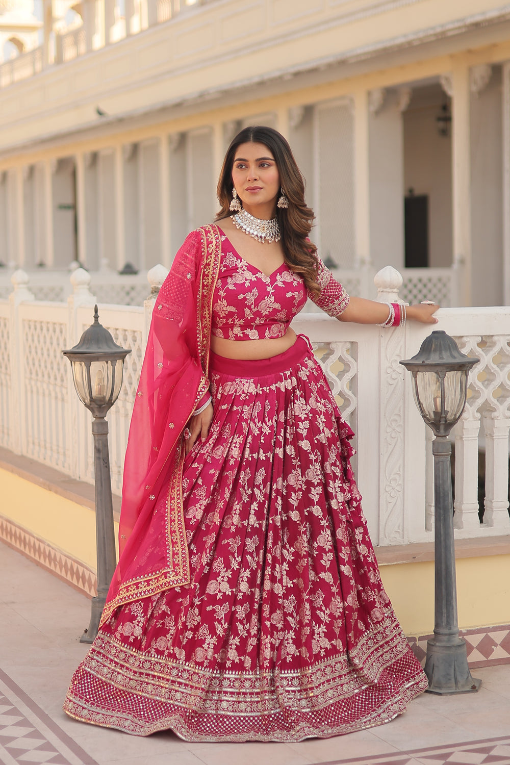 Jacquard embroidered sangeet lehenga choli with sequins and thread work for women