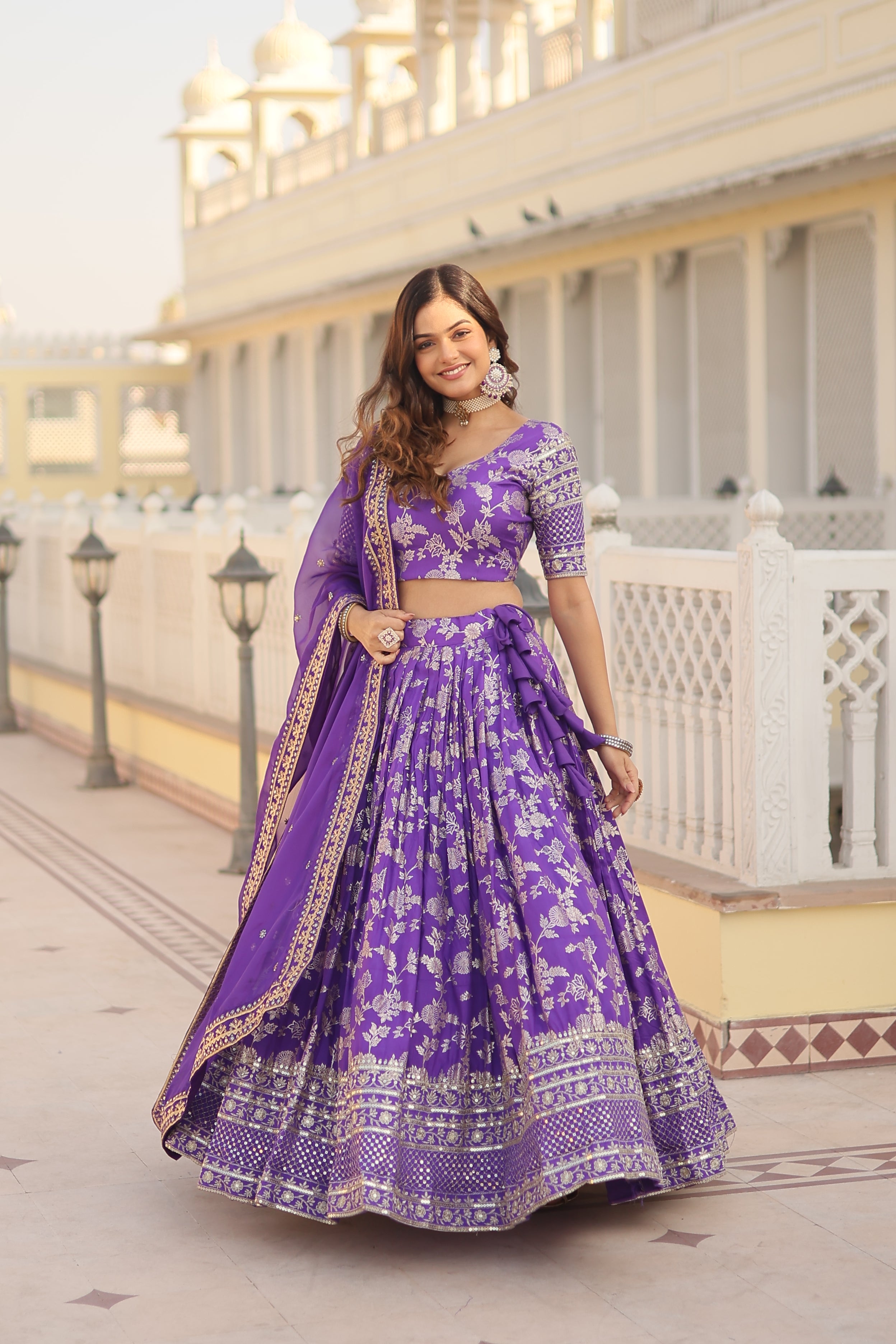 Jacquard Embroidered Sangeet Lehenga Choli for Women