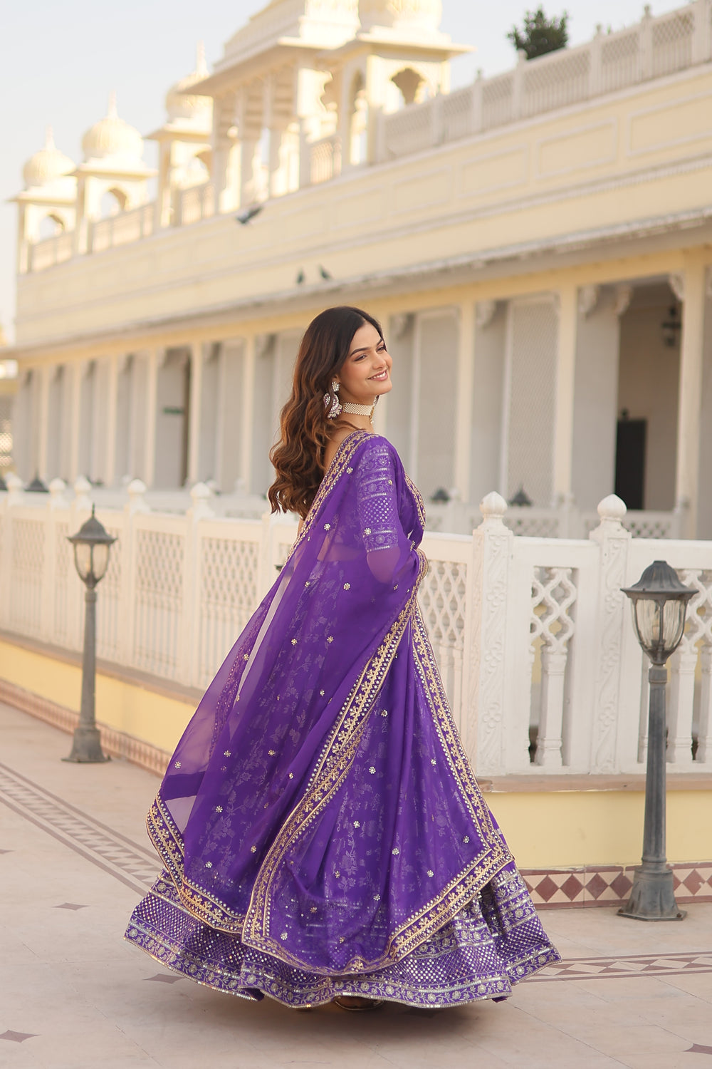 Jacquard embroidered sangeet lehenga choli with sequins and thread work for women