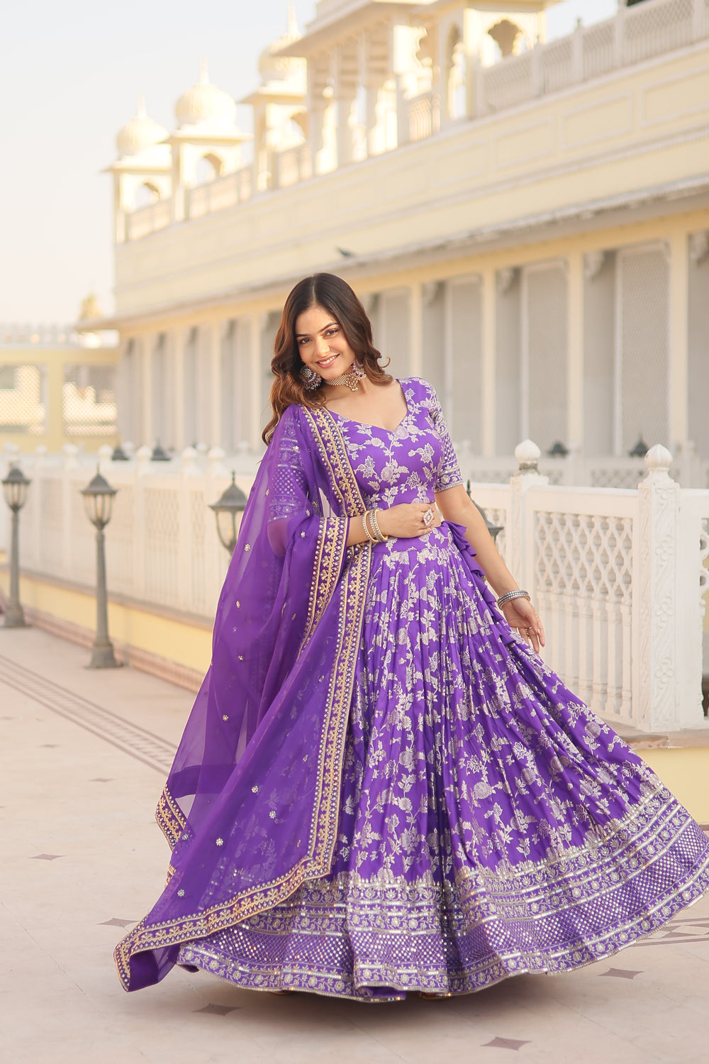 Jacquard embroidered sangeet lehenga choli with sequins and thread work for women