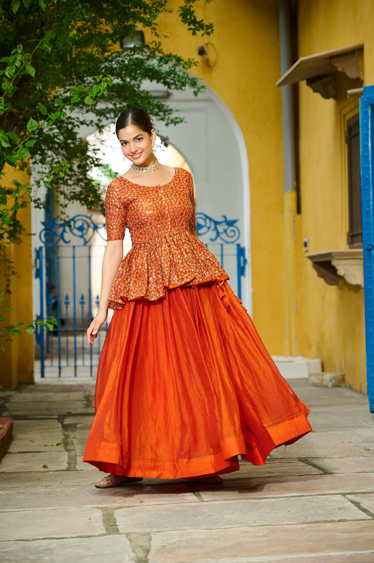 Silk Function Wear Lehenga With Peplum Top