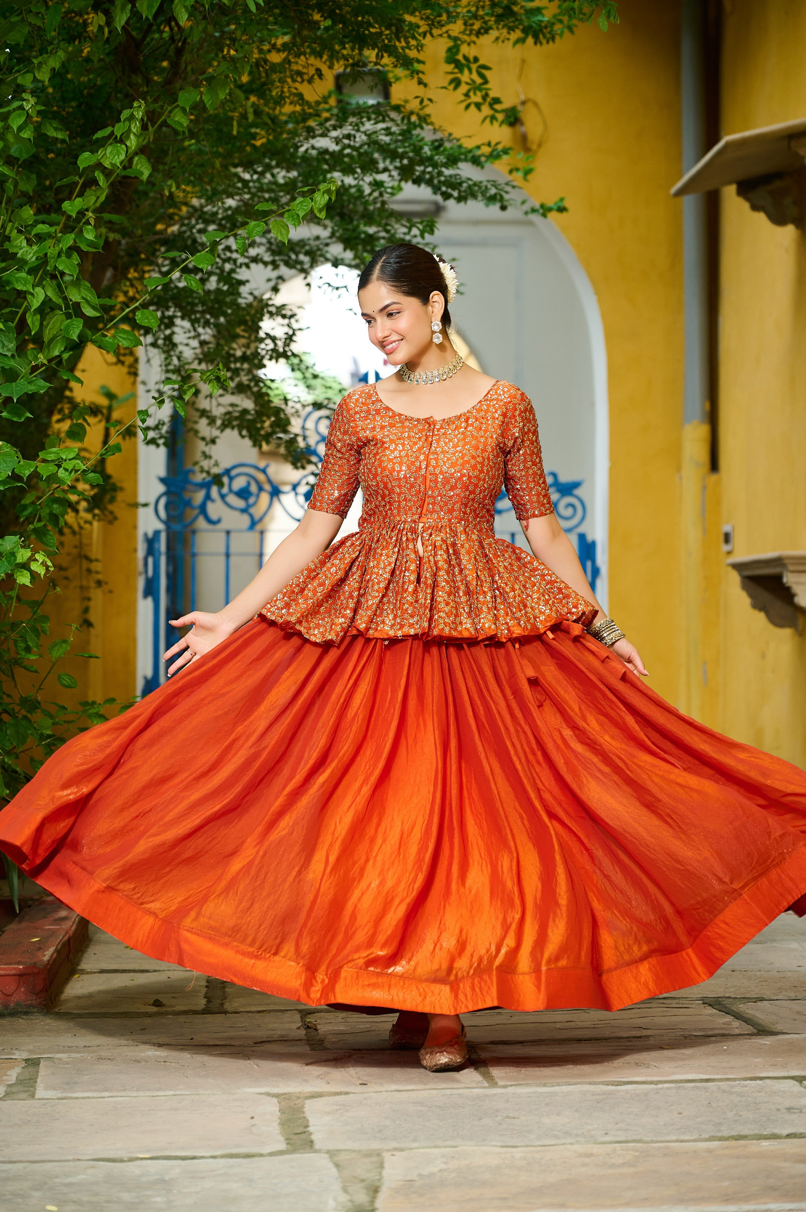 Silk Function Wear Lehenga With Peplum Top