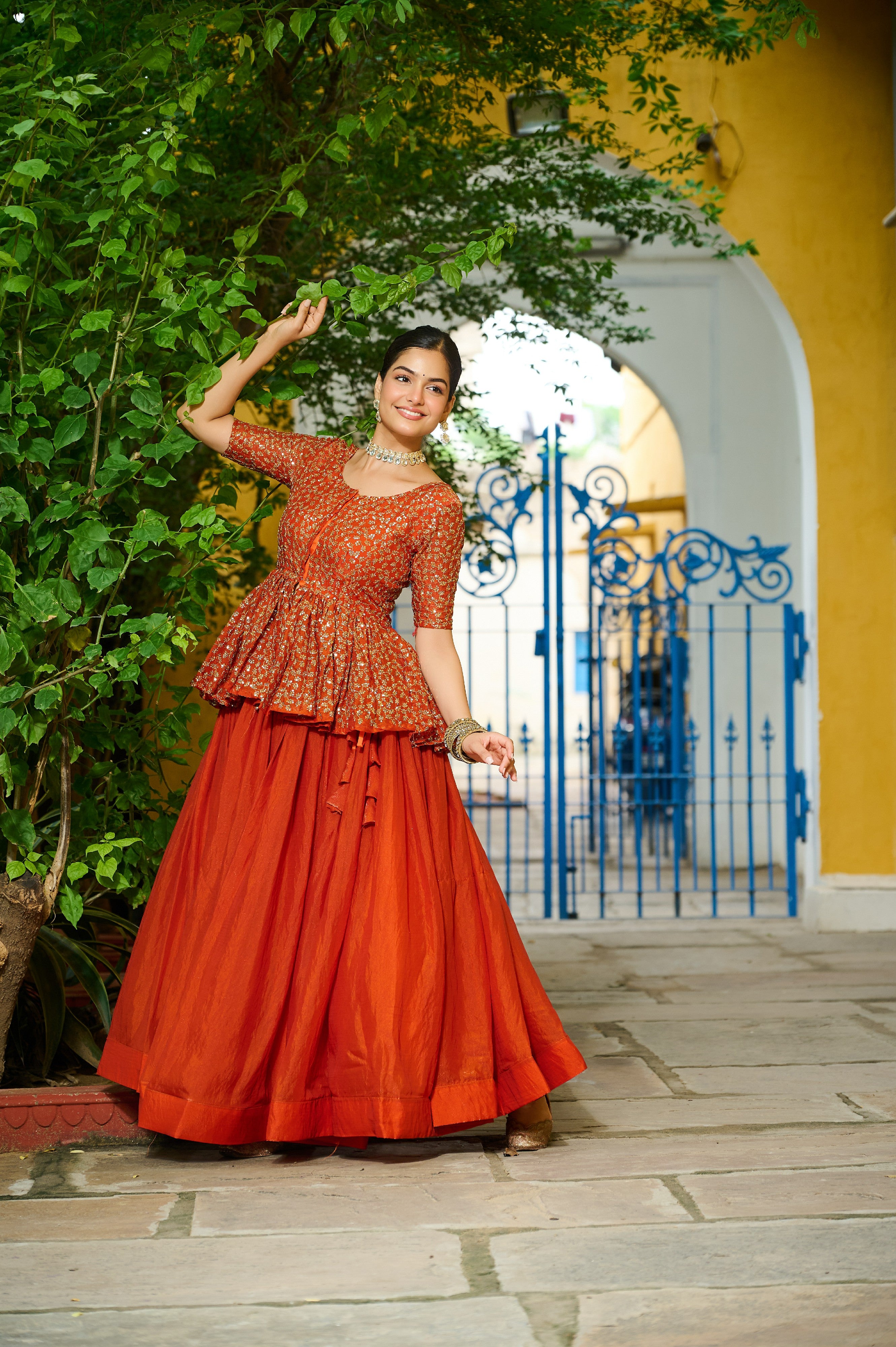 Silk Function Wear Lehenga With Peplum Top