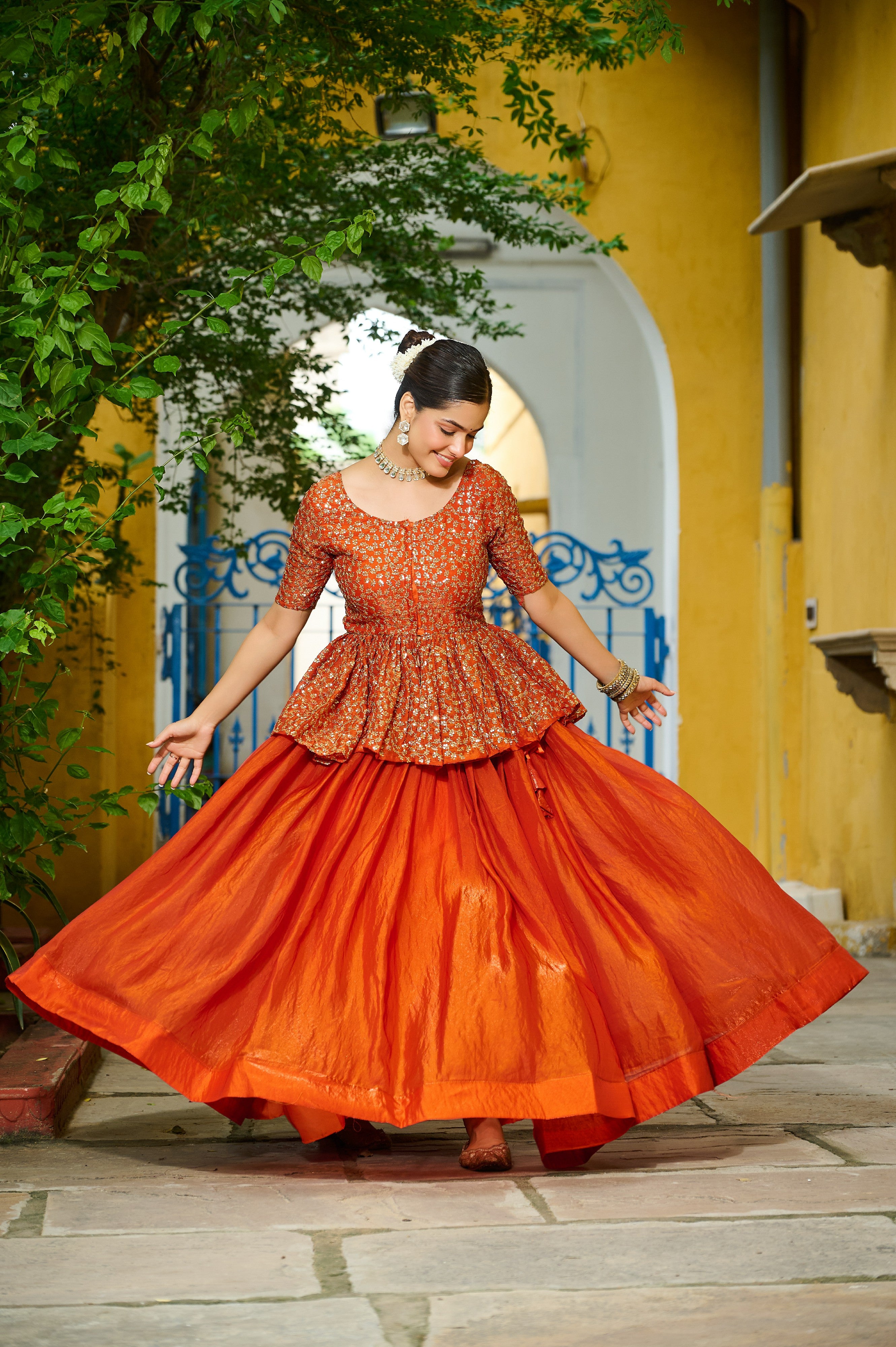 Silk Function Wear Lehenga With Peplum Top