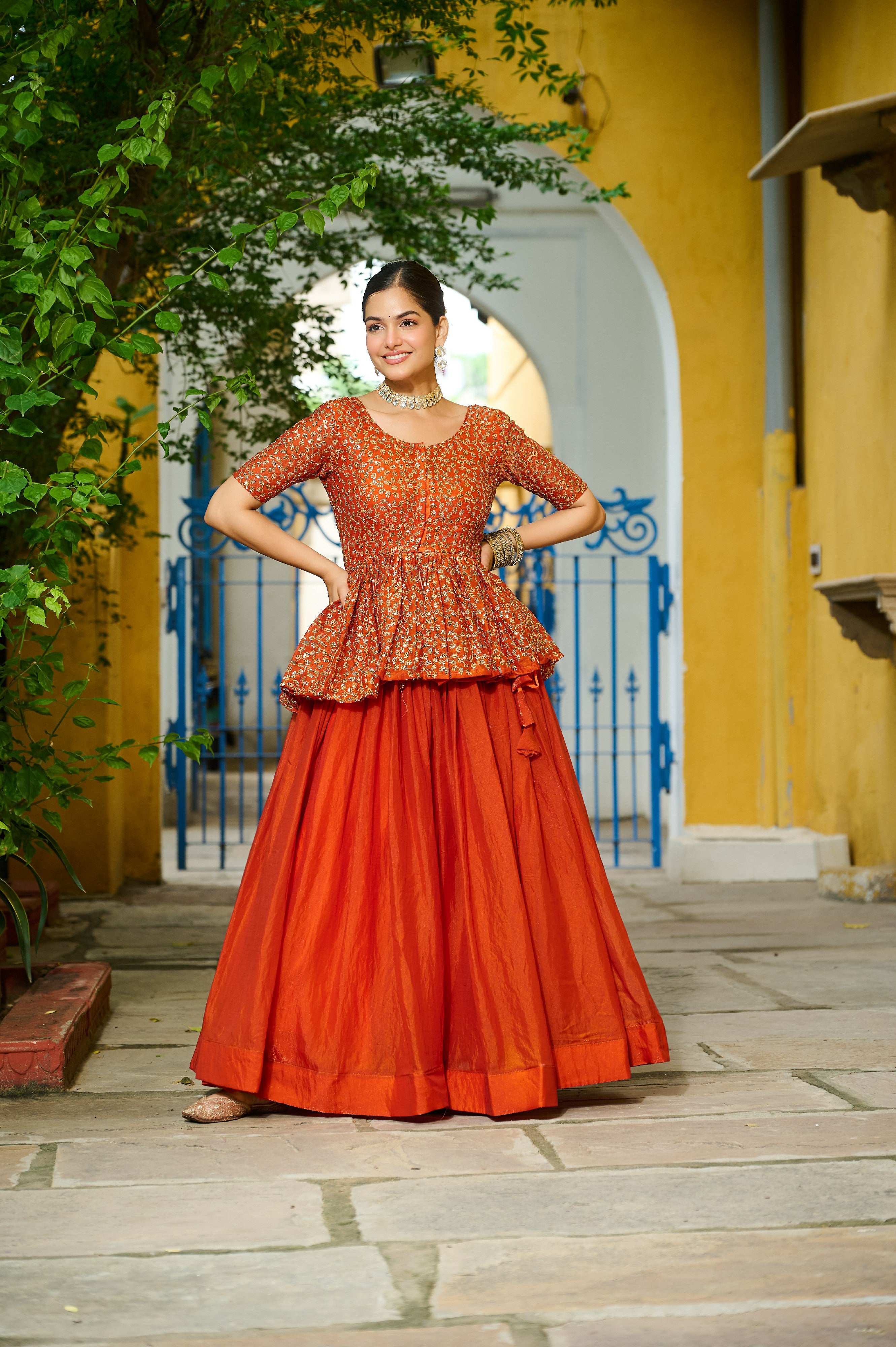 Silk Function Wear Lehenga With Peplum Top