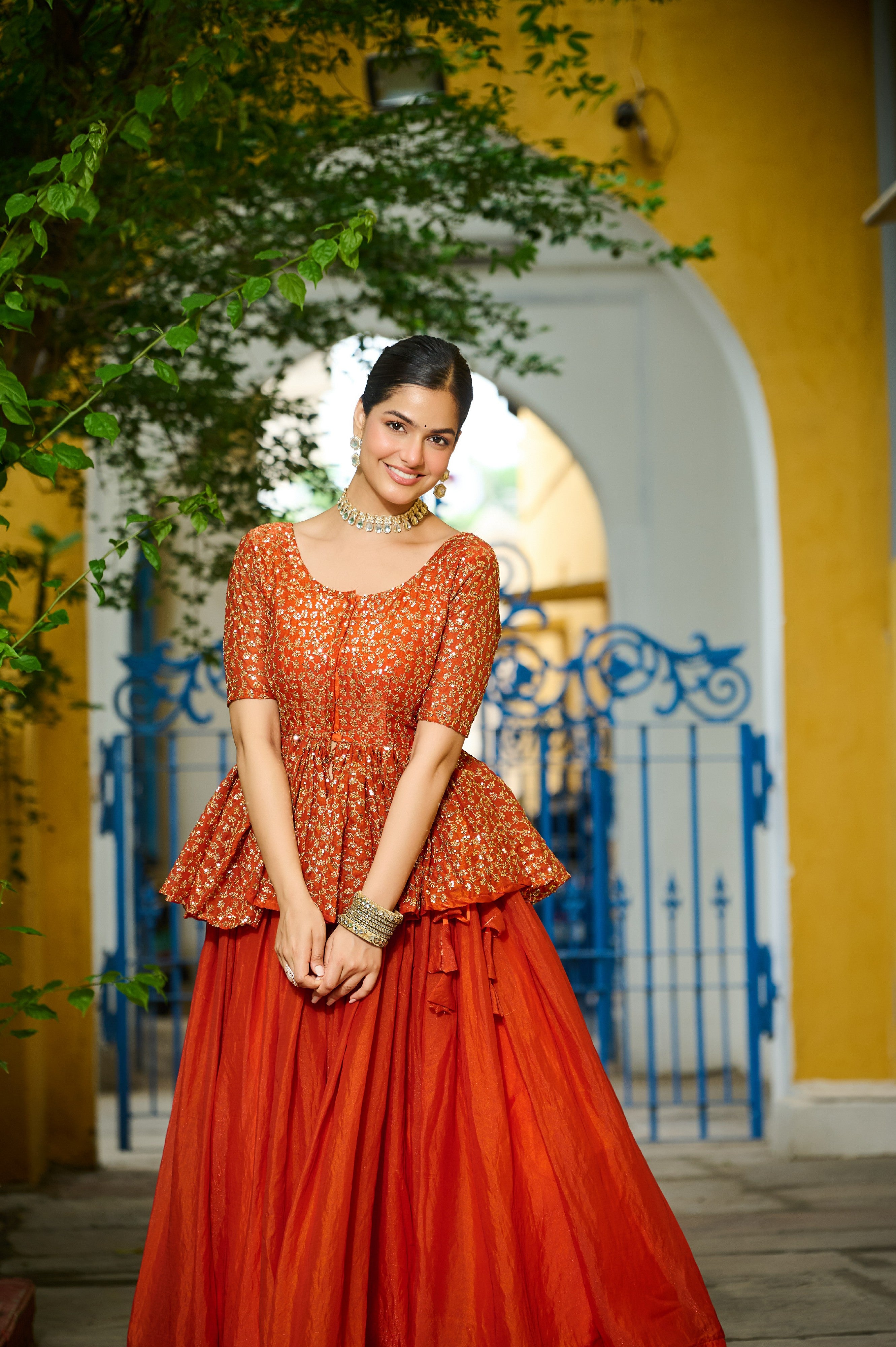 Silk Function Wear Lehenga With Peplum Top