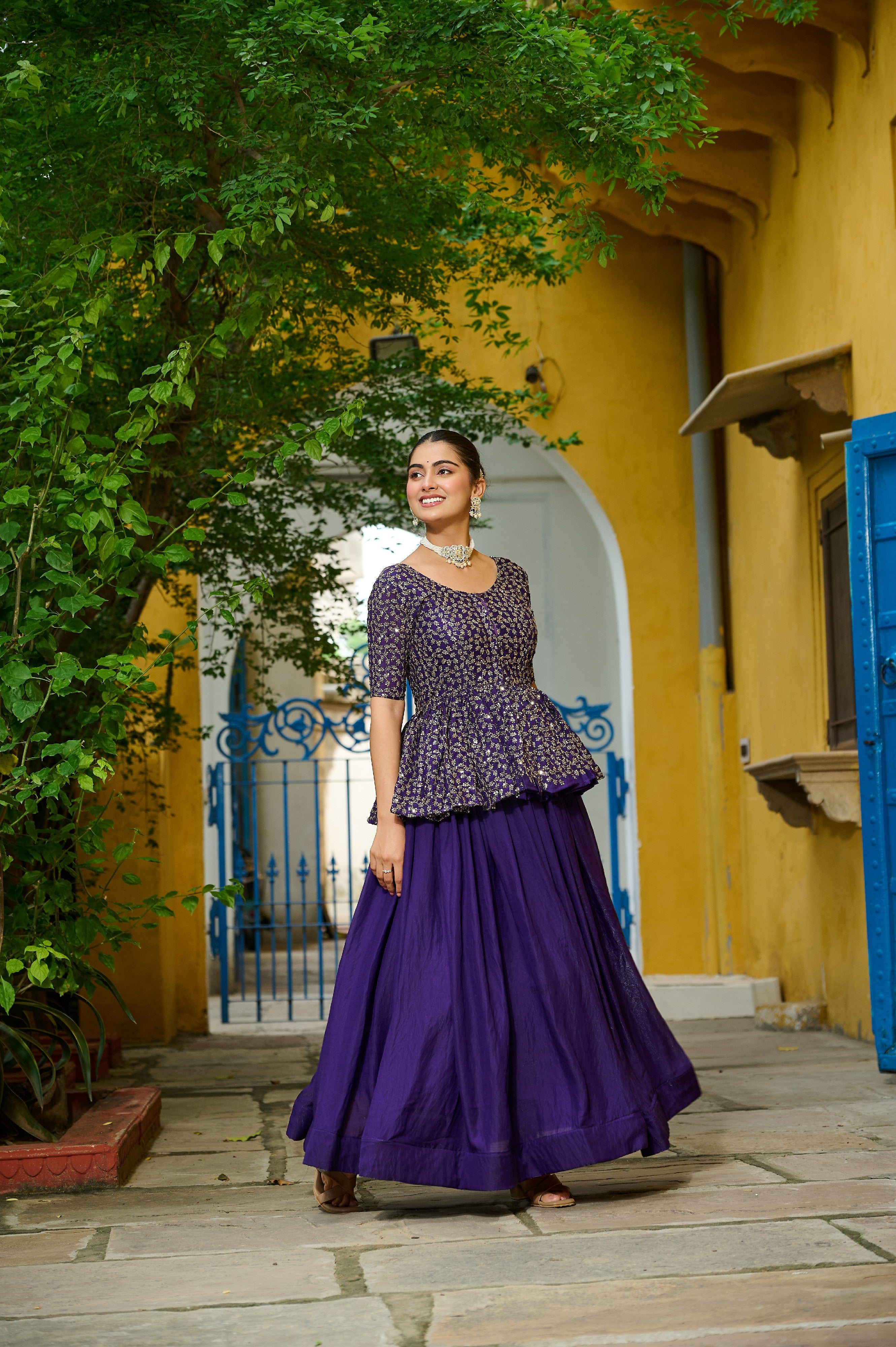Silk Function Wear Lehenga With Peplum Top