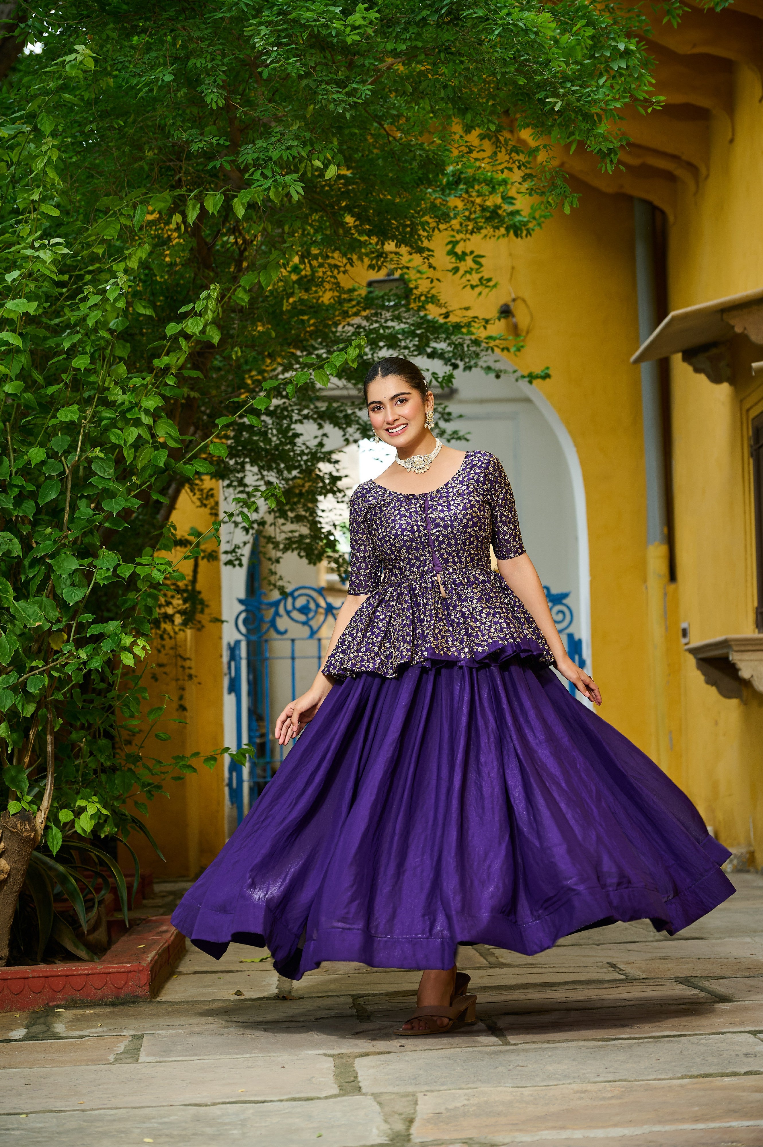 Silk Function Wear Lehenga With Peplum Top