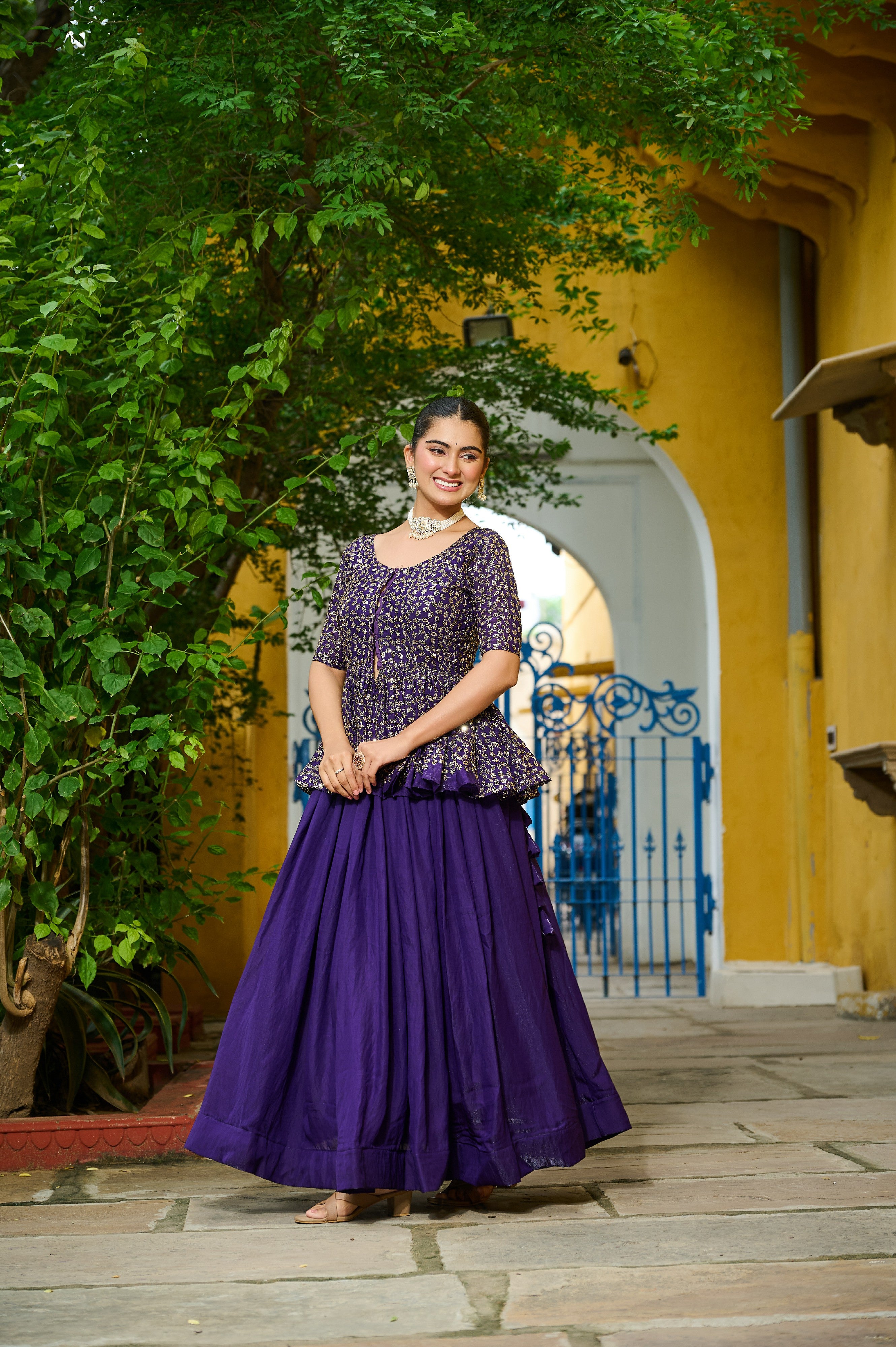 Silk Function Wear Lehenga With Peplum Top