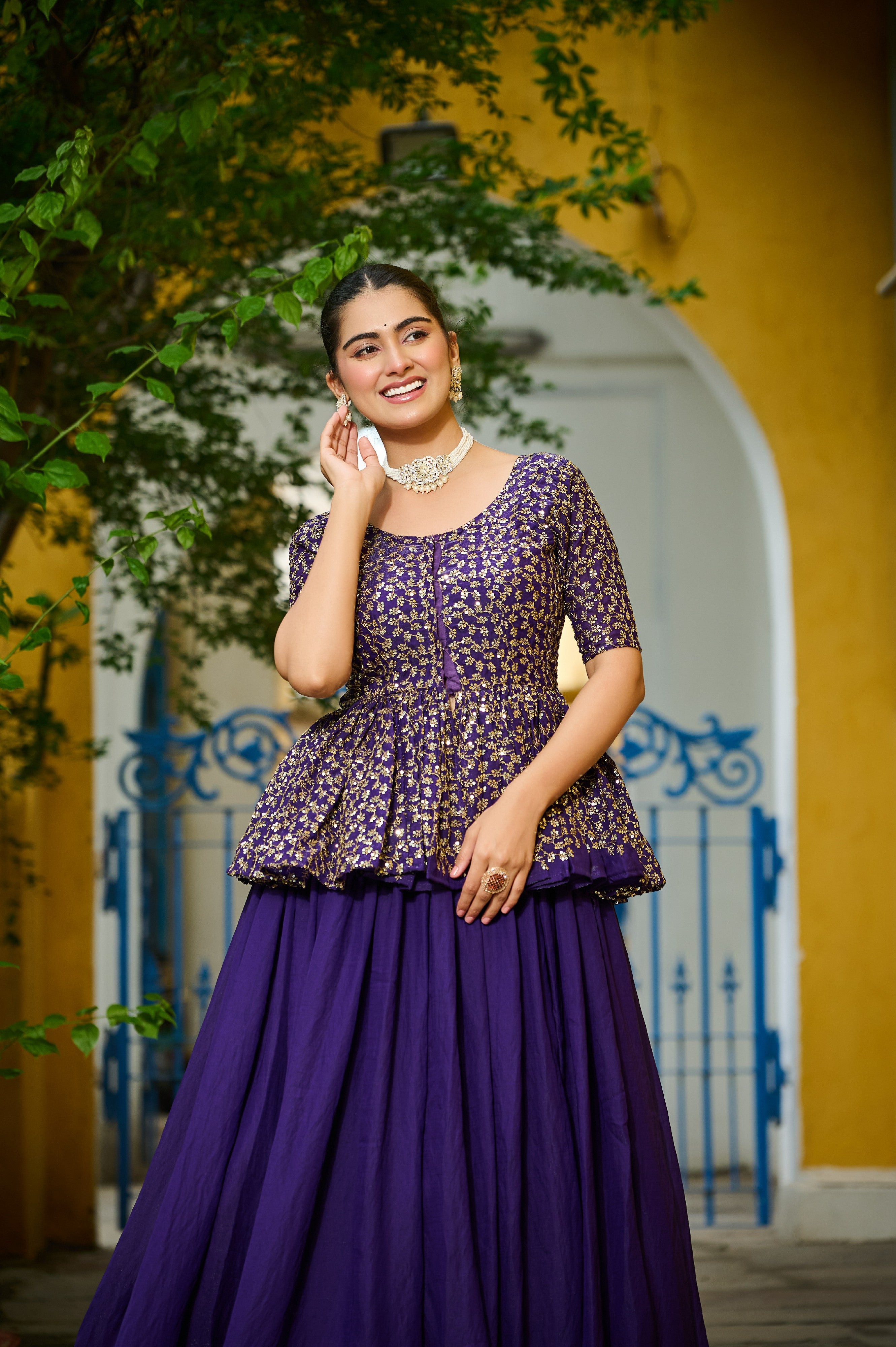 Silk Function Wear Lehenga With Peplum Top