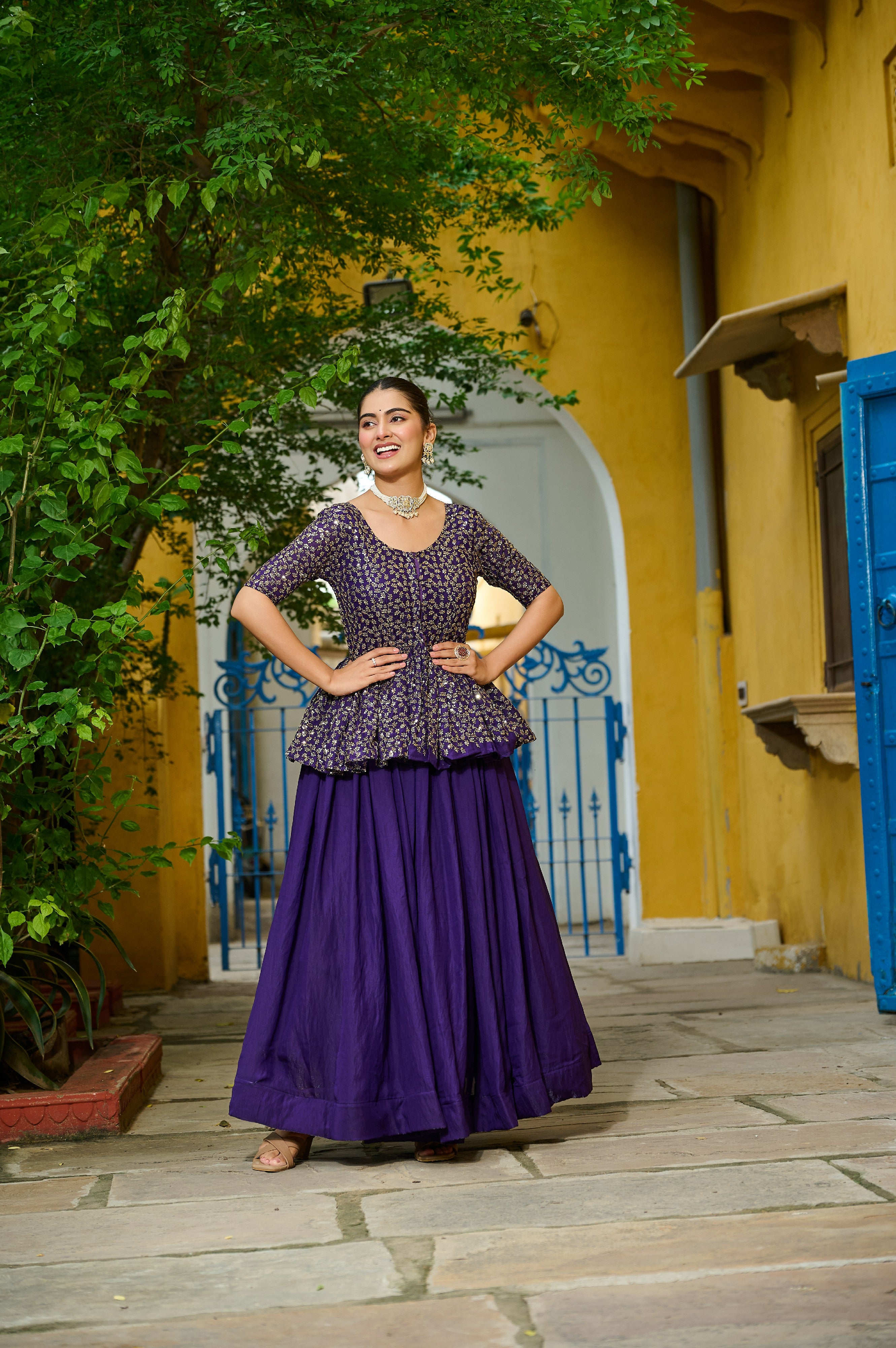Silk Function Wear Lehenga With Peplum Top