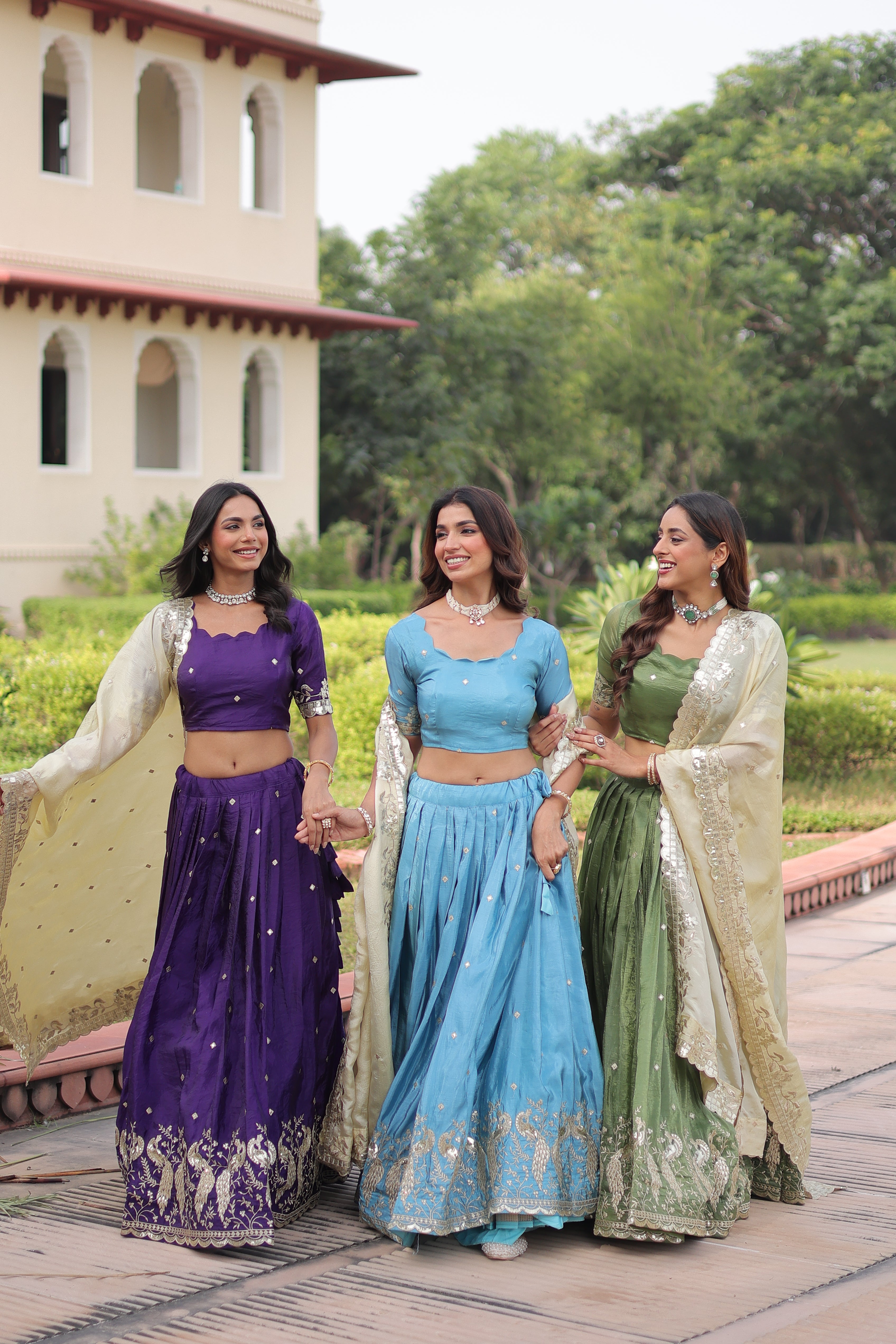 Zari Embroidered Crushed Wedding Lehenga Choli for Women