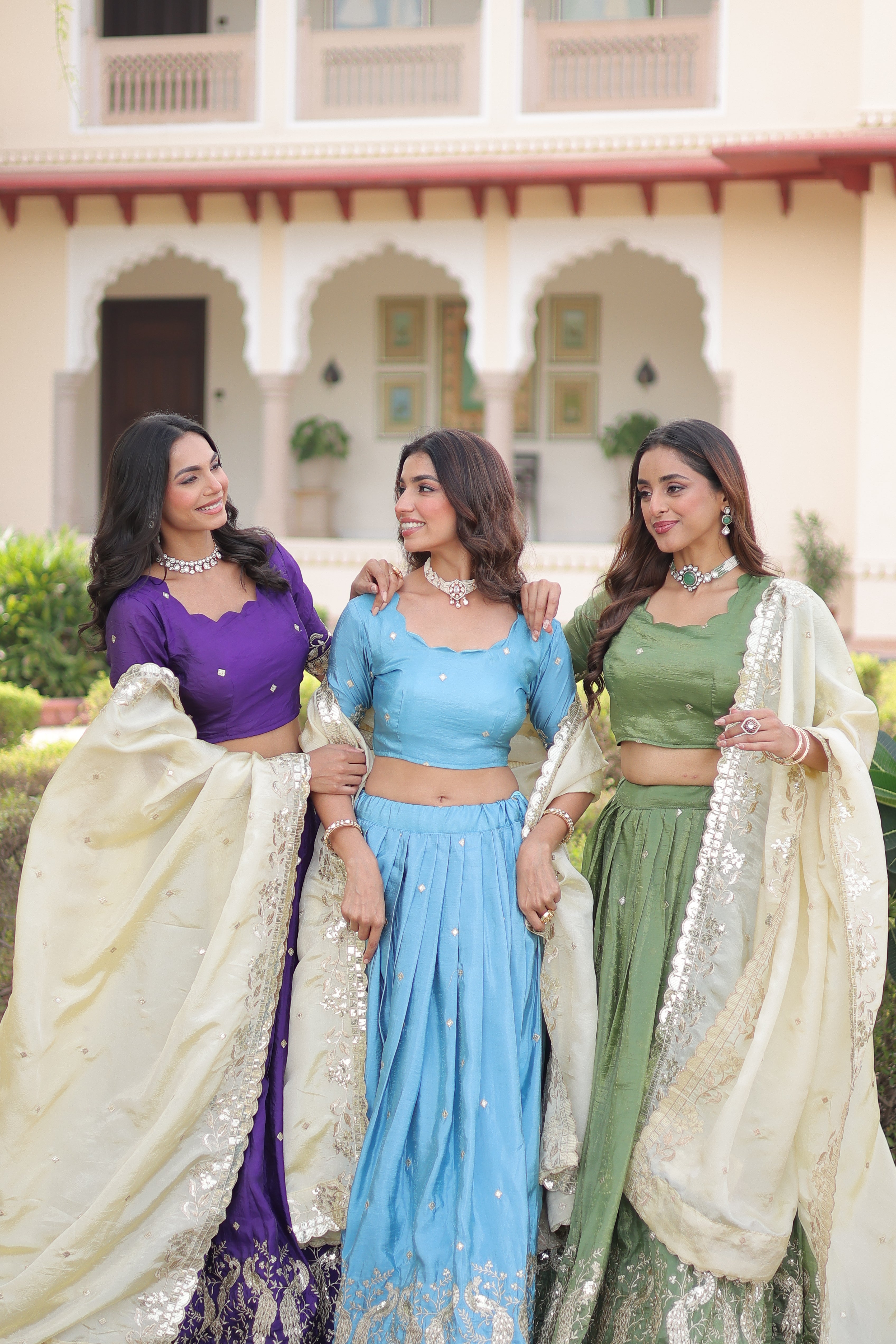 Zari Embroidered Crushed Wedding Lehenga Choli for Women