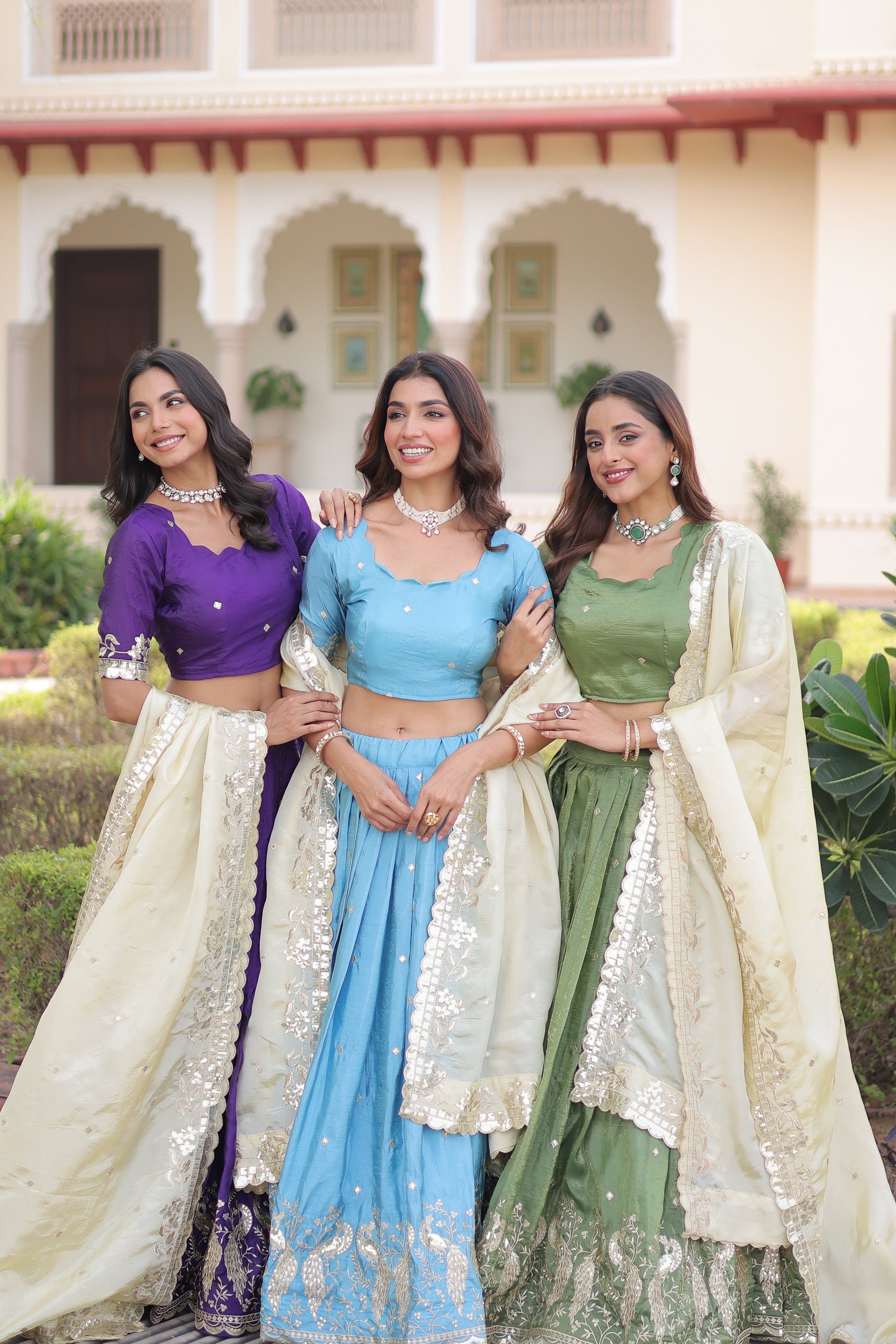 Zari Embroidered Crushed Wedding Lehenga Choli for Women
