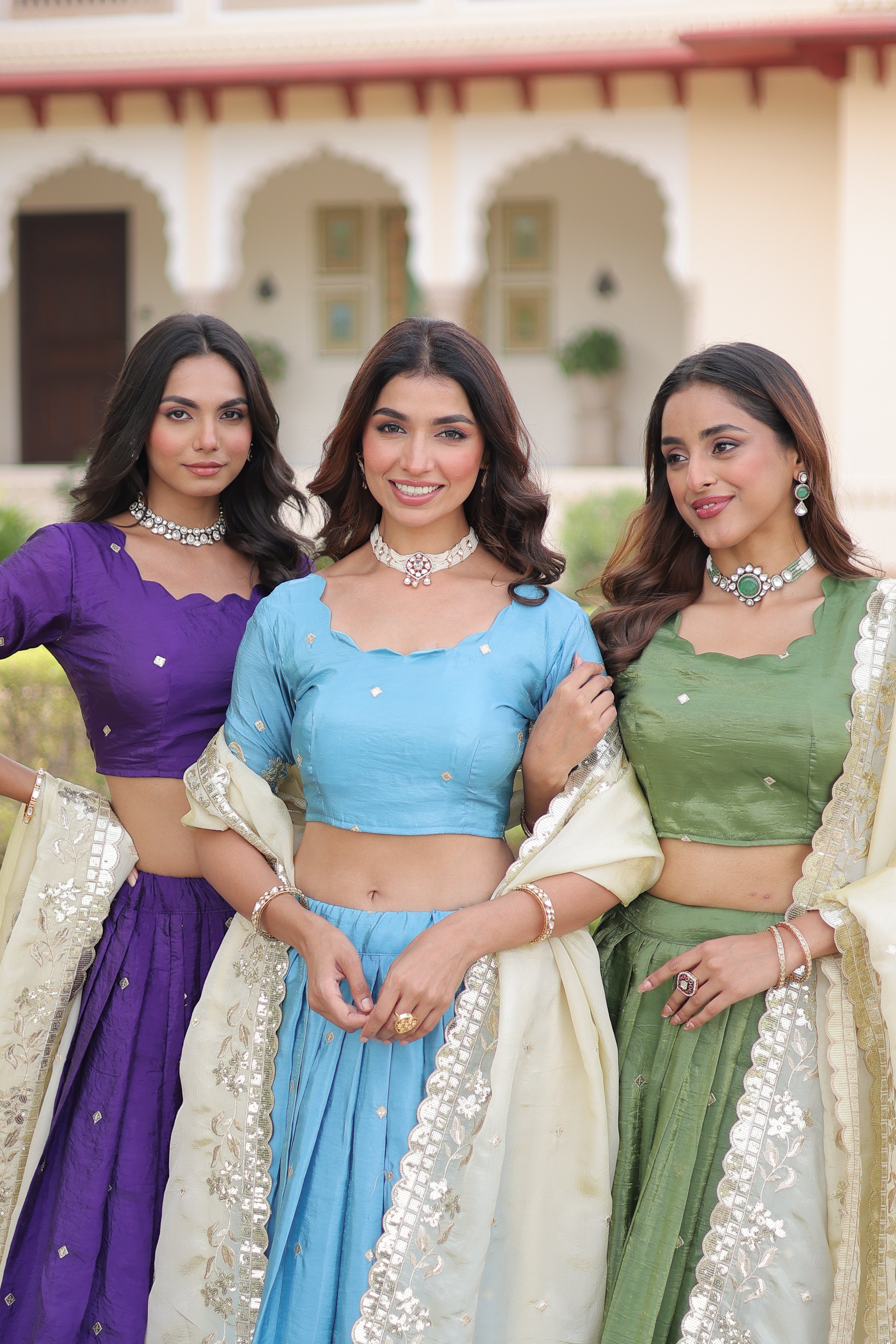 Zari Embroidered Crushed Wedding Lehenga Choli for Women