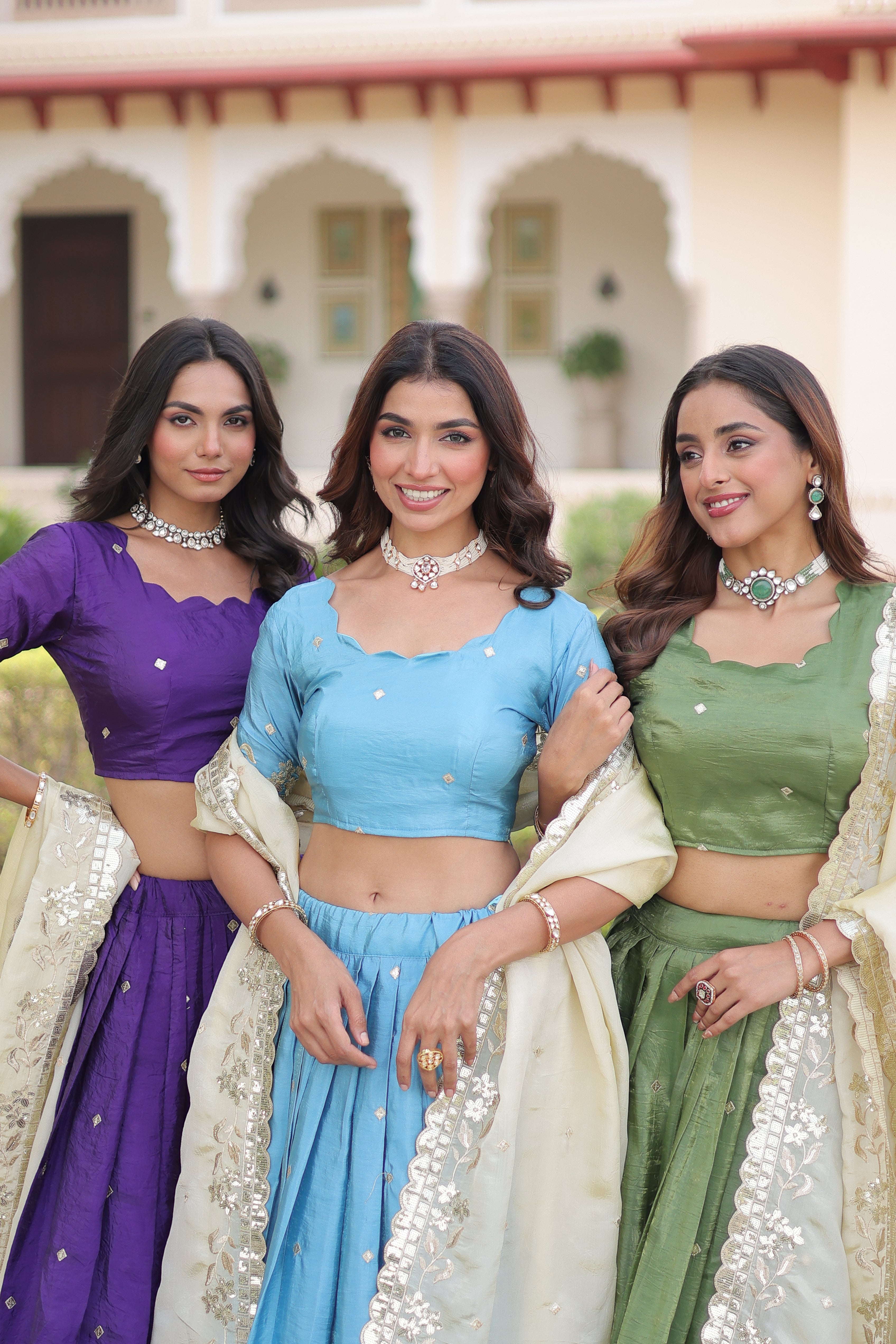 Zari Embroidered Crushed Wedding Lehenga Choli for Women