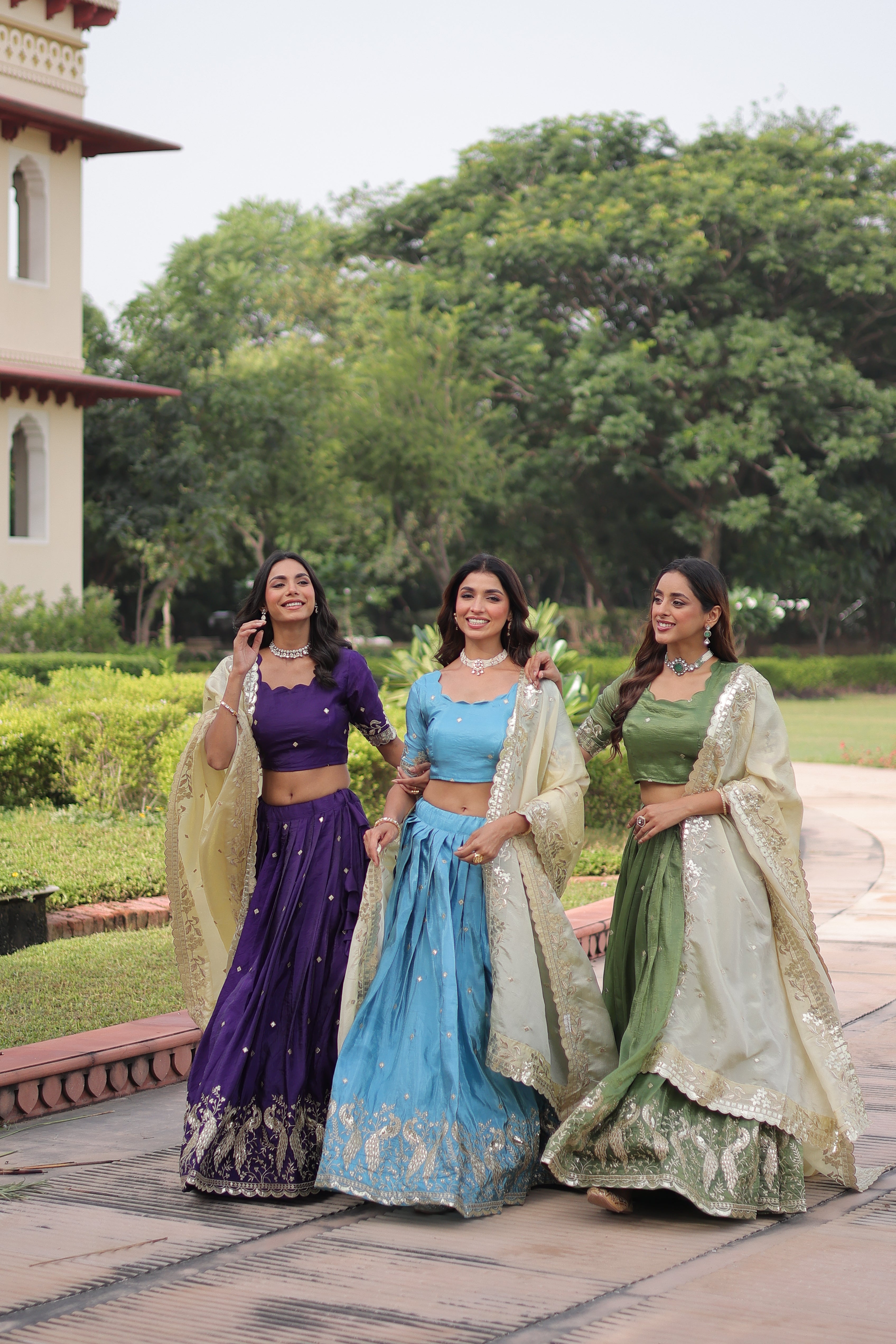 Zari Embroidered Crushed Wedding Lehenga Choli for Women