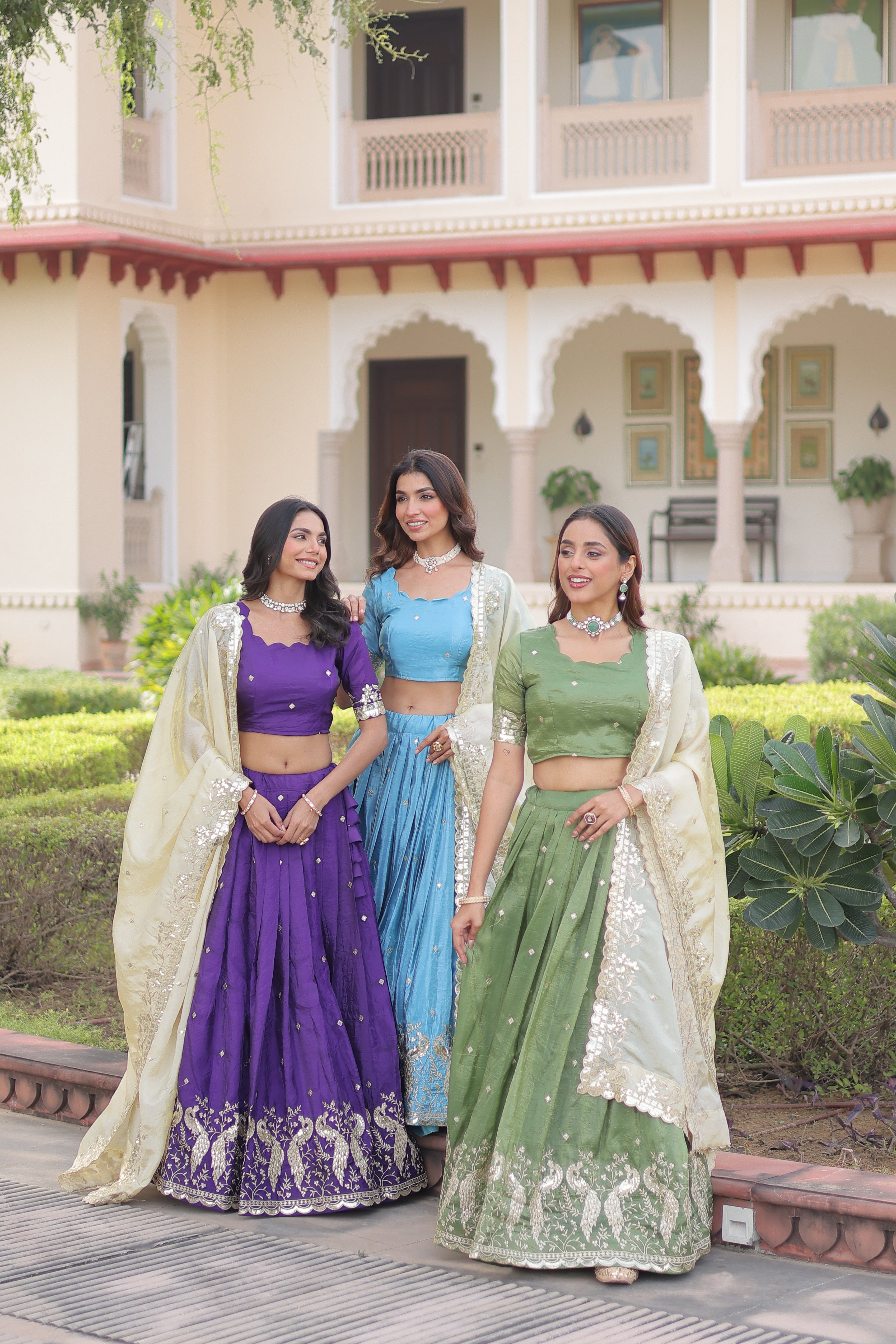 Zari Embroidered Crushed Wedding Lehenga Choli for Women