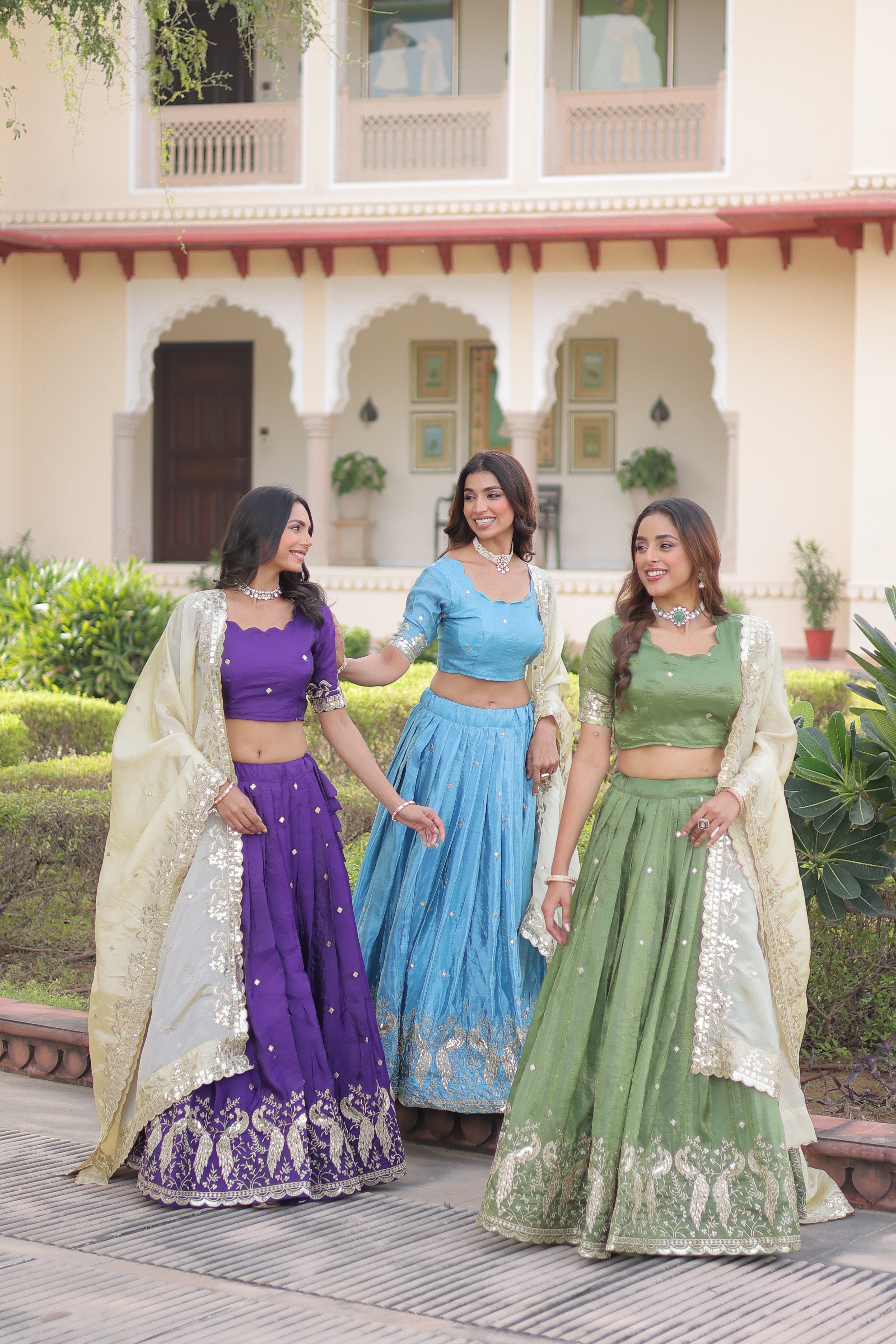 Zari Embroidered Crushed Wedding Lehenga Choli for Women