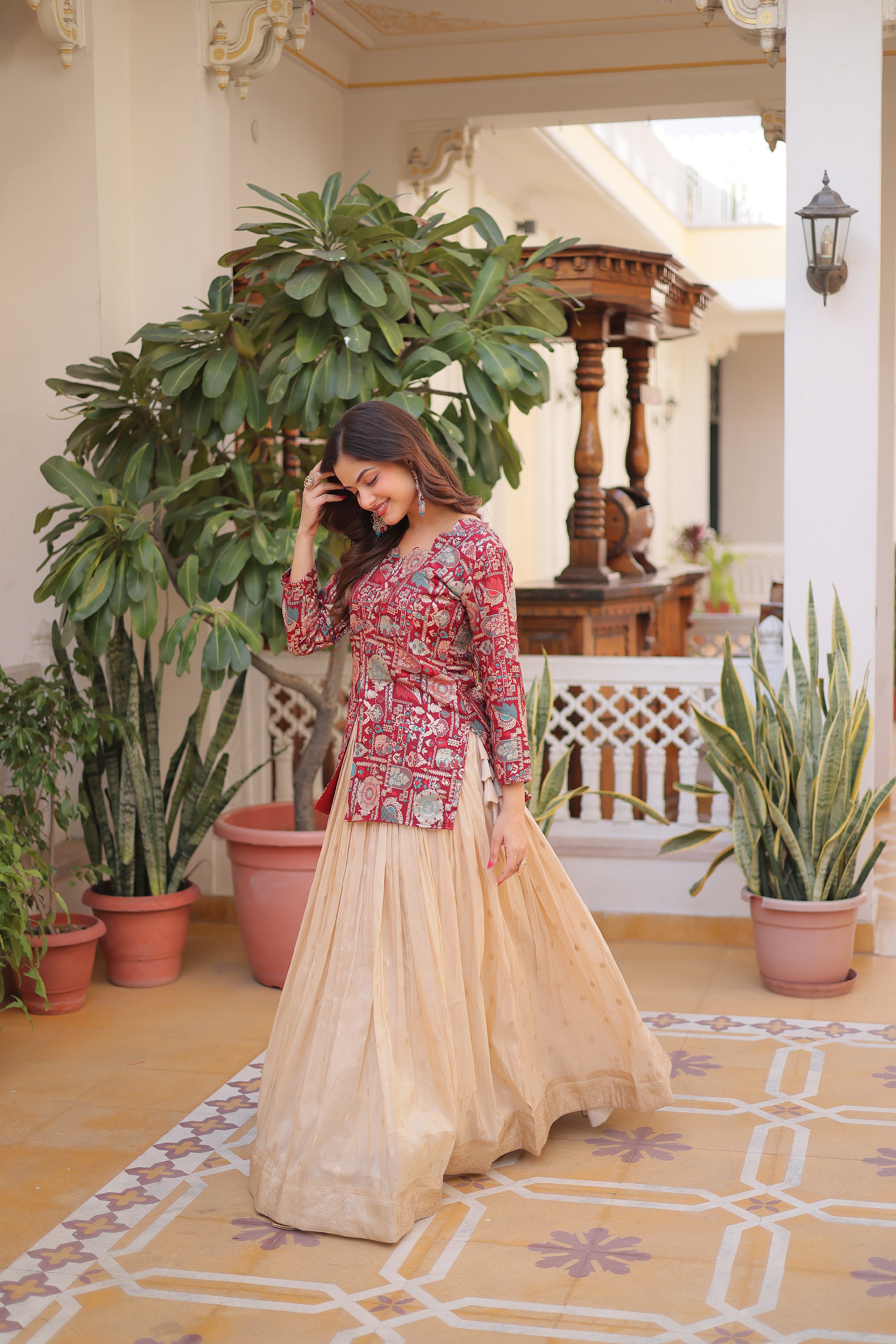Zari Weaving Festival Wear Lehenga With Peplum Top