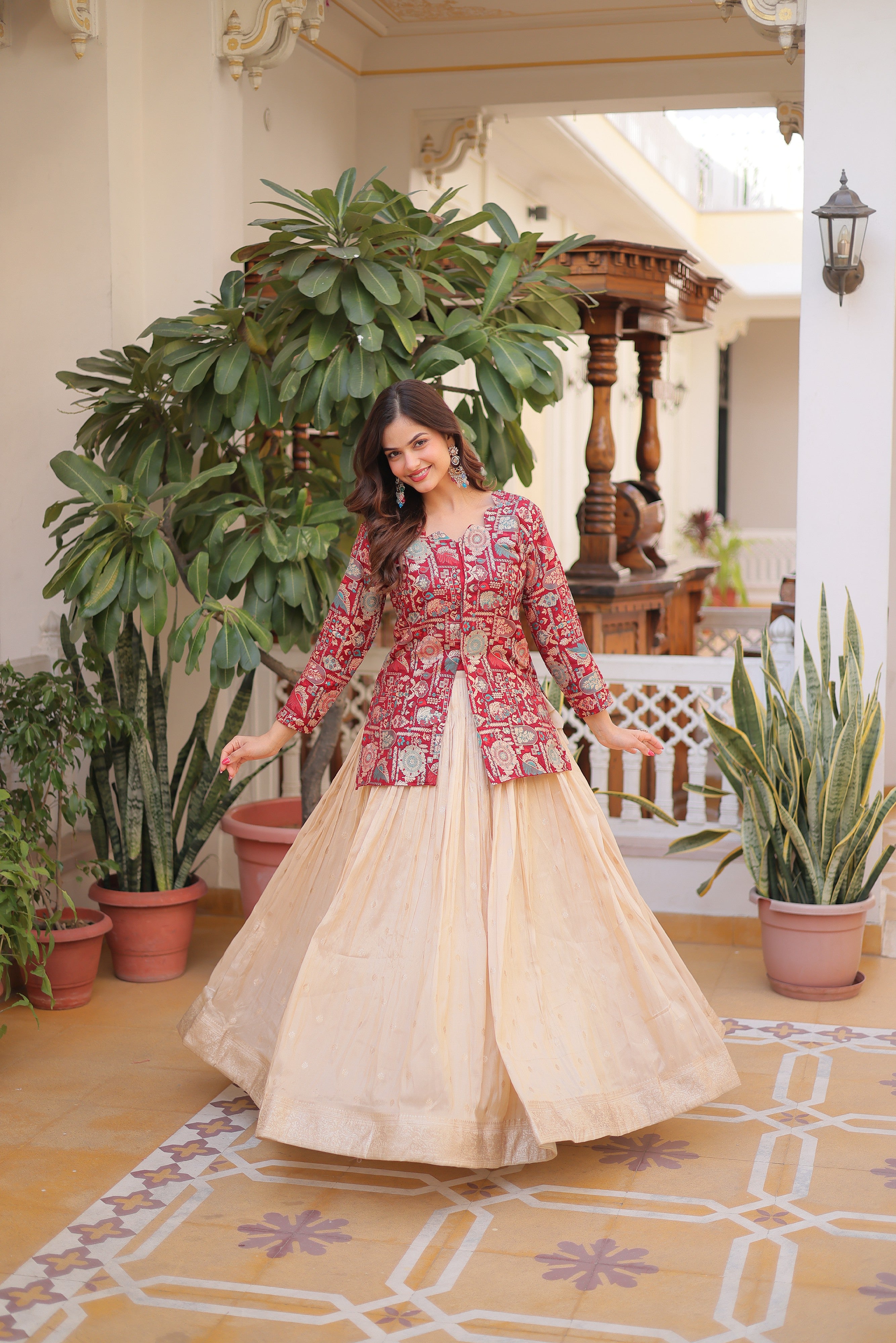 Zari Weaving Festival Wear Lehenga With Peplum Top