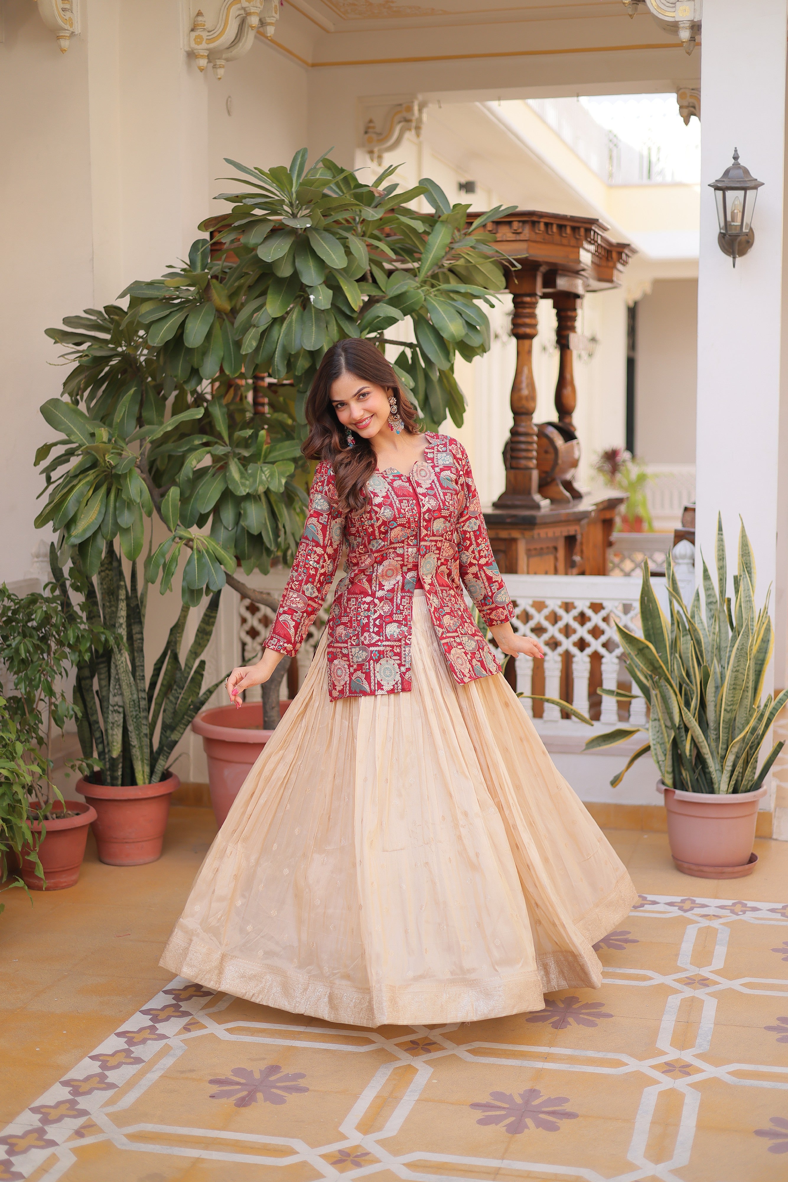 Zari Weaving Festival Wear Lehenga With Peplum Top