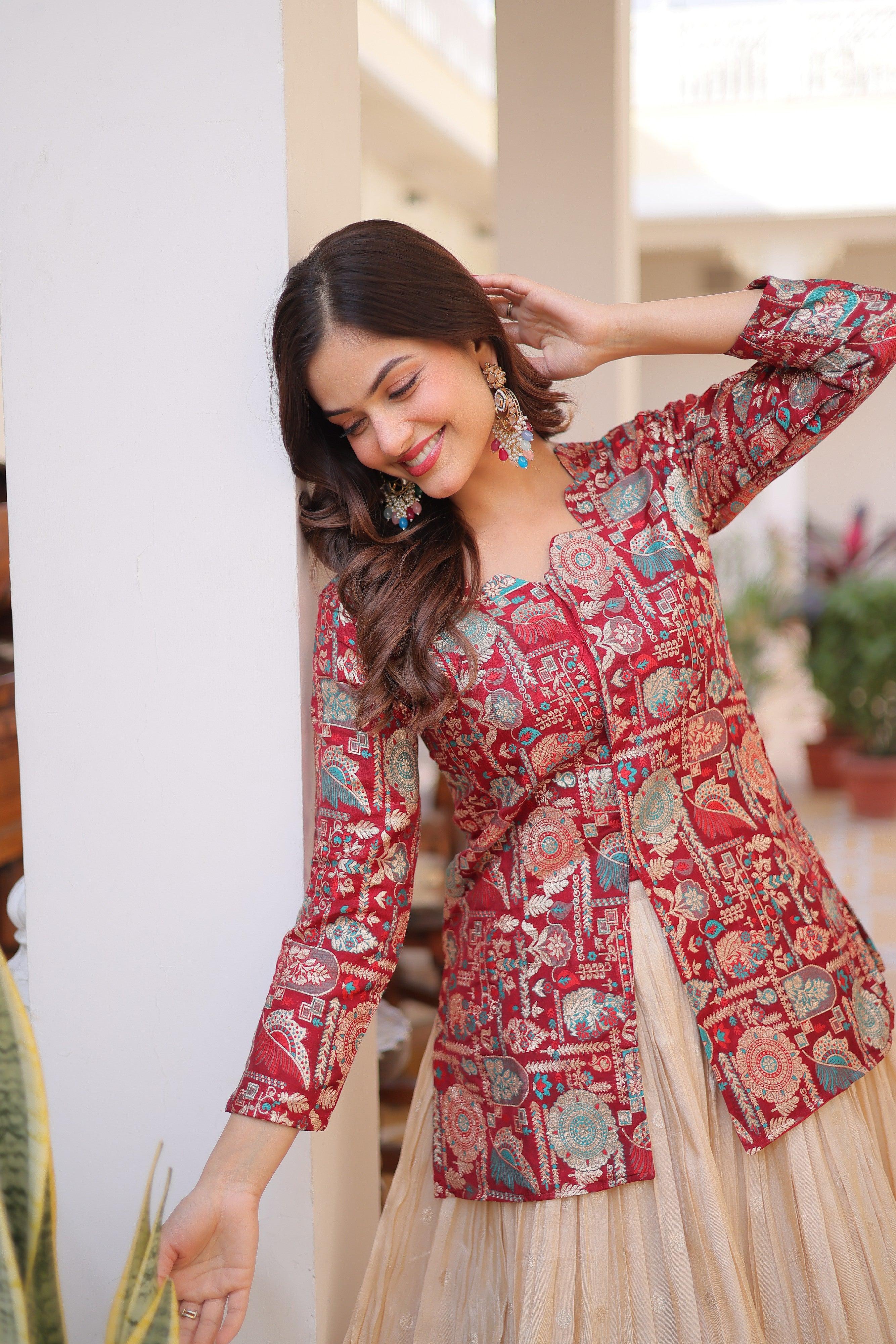 Zari Weaving Festival Wear Lehenga With Peplum Top