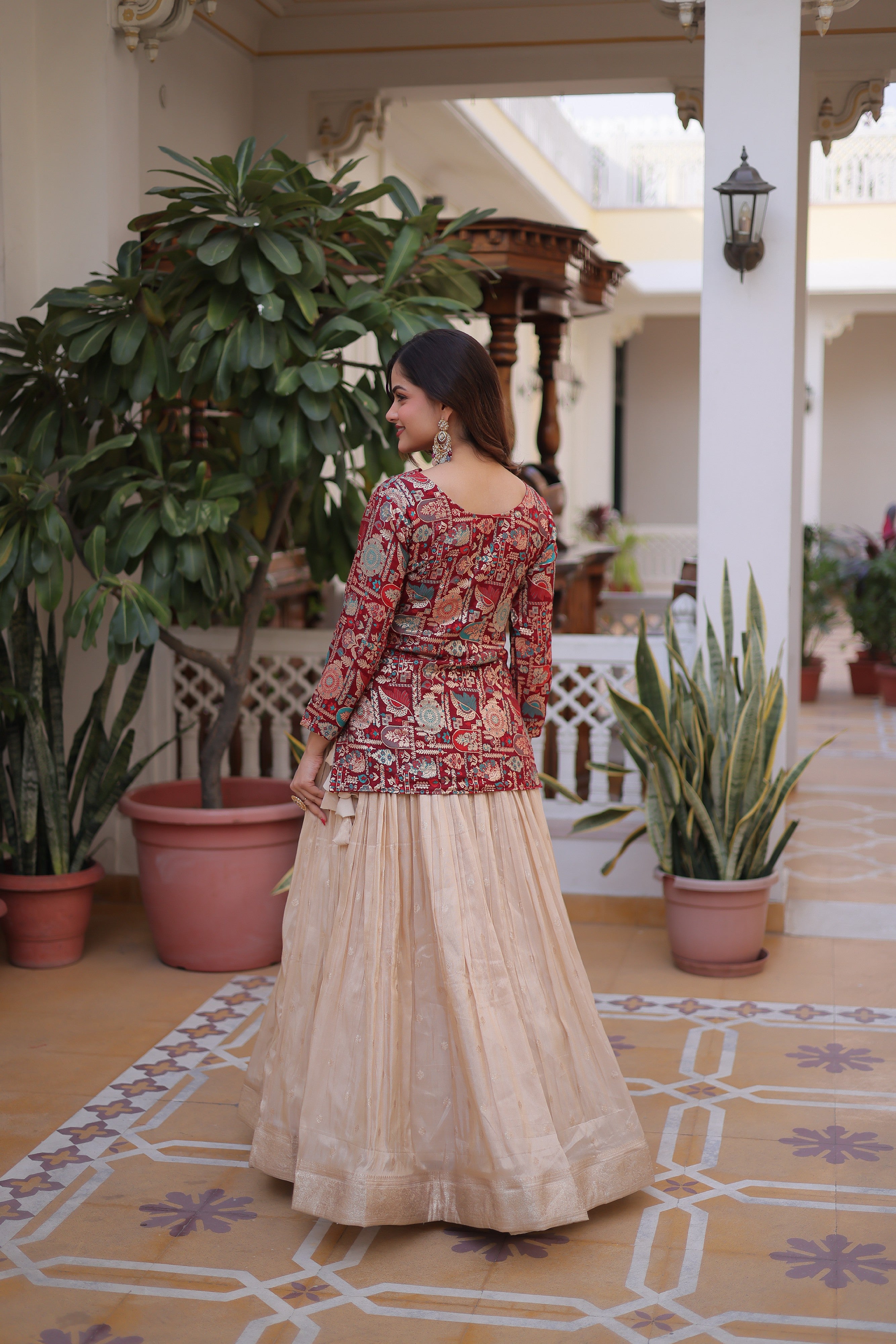 Zari Weaving Festival Wear Lehenga With Peplum Top