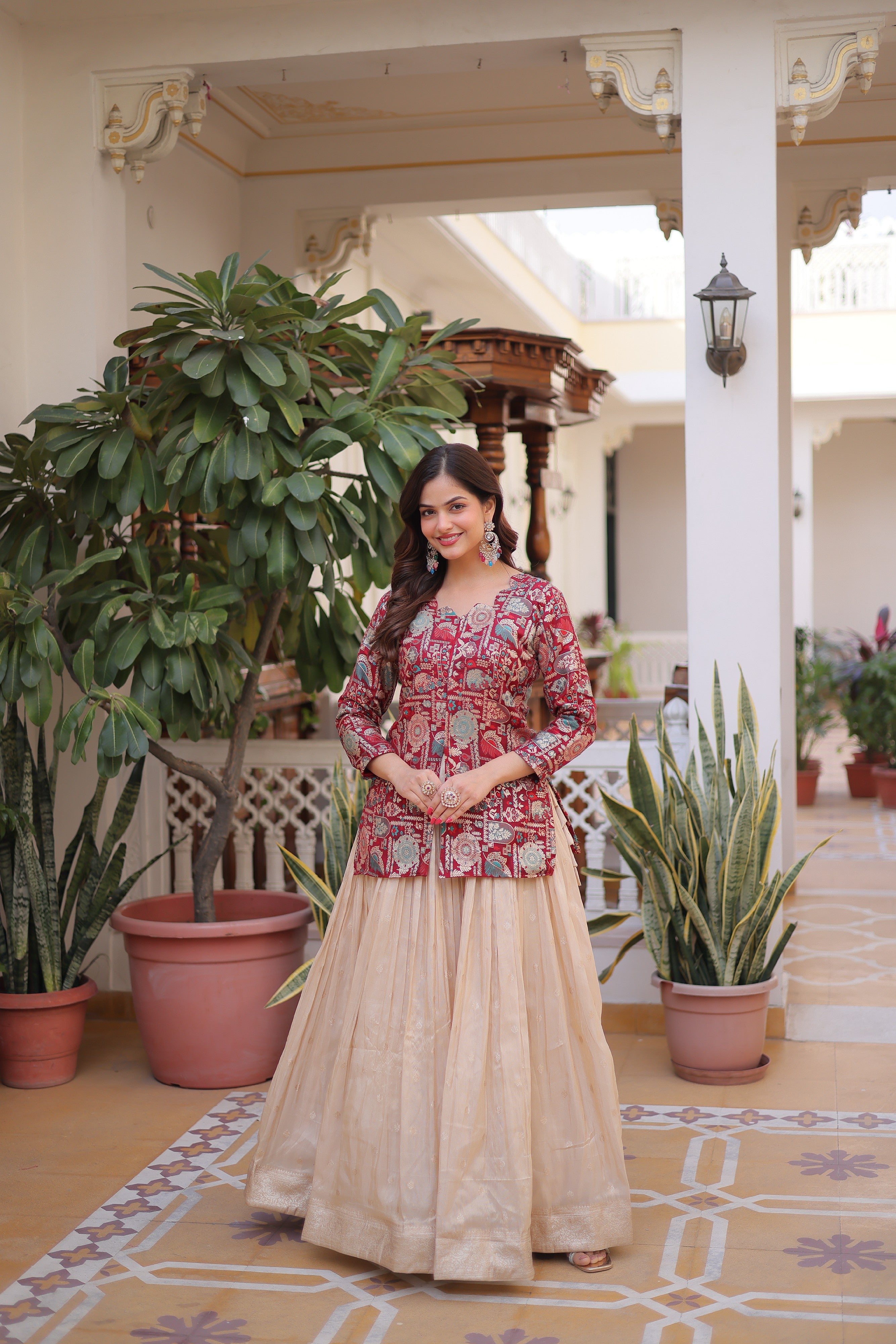 Zari Weaving Festival Wear Lehenga With Peplum Top