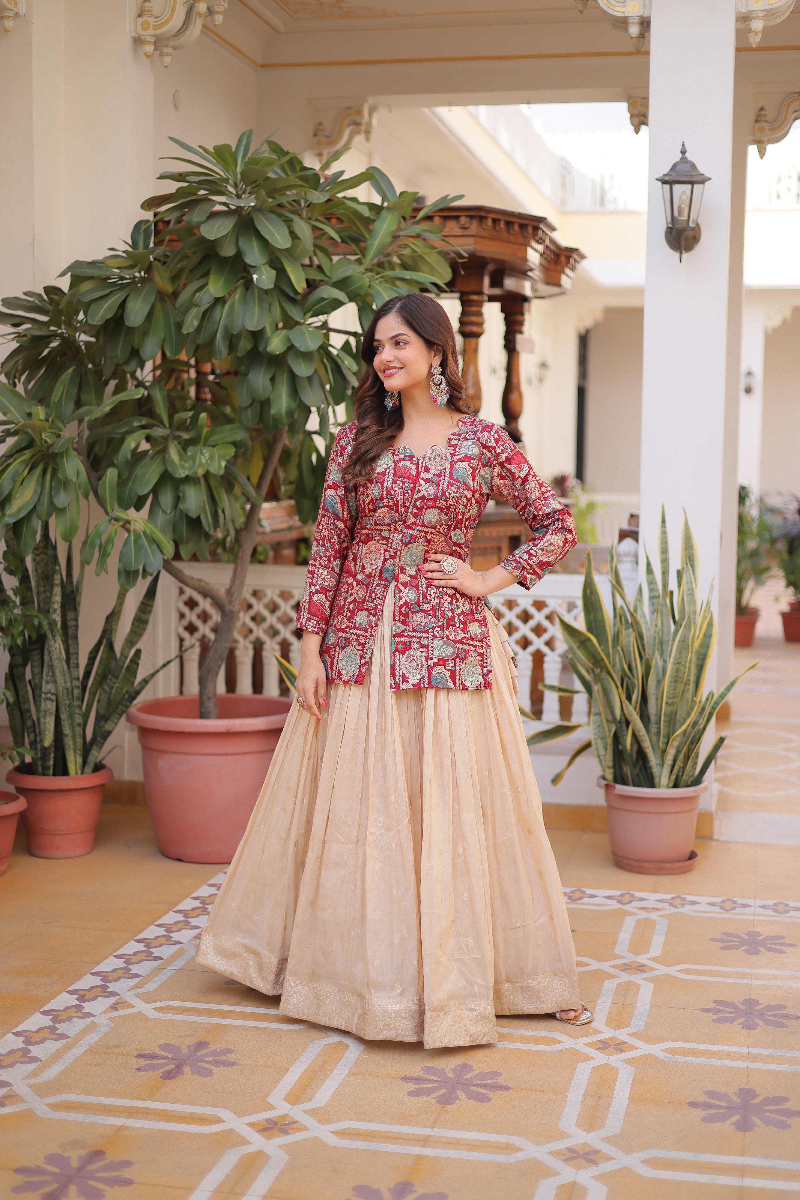Zari Weaving Festival Wear Lehenga With Peplum Top