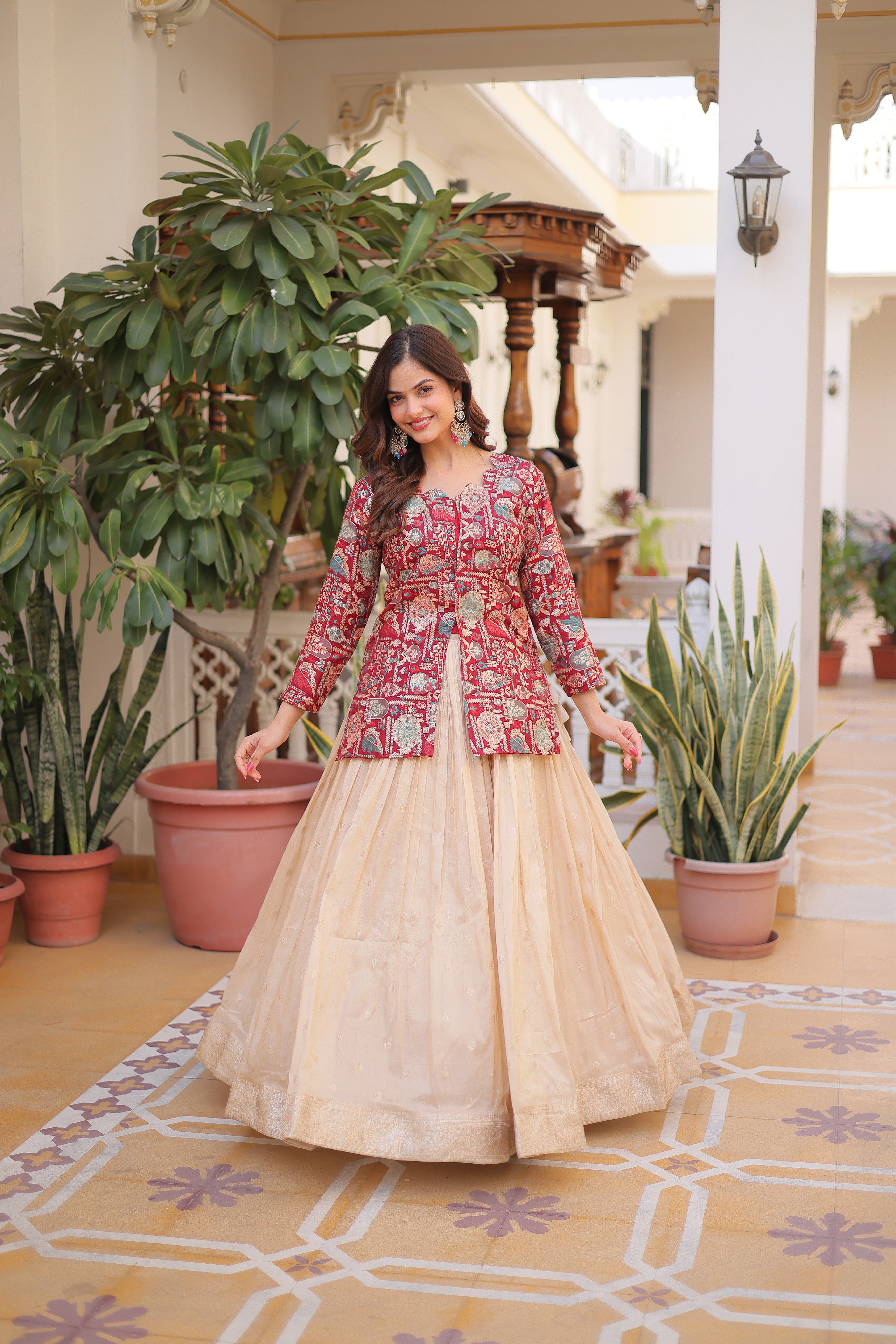 Zari Weaving Festival Wear Lehenga With Peplum Top